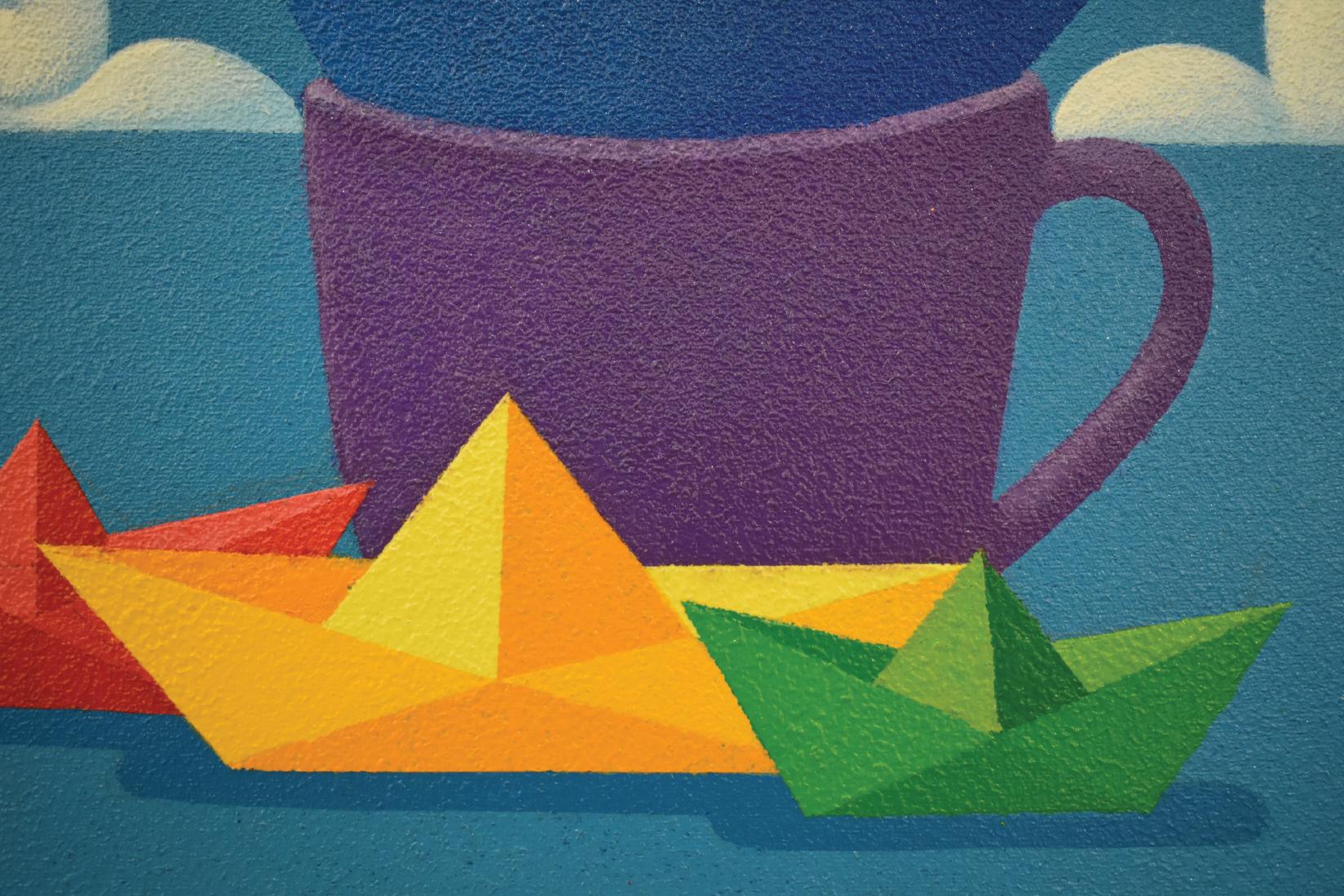 Start mit Hoffnung, farbenfrohe Pop-Art, Träume von Kindern, Freiheit, Glück – Painting von Mali Onder
