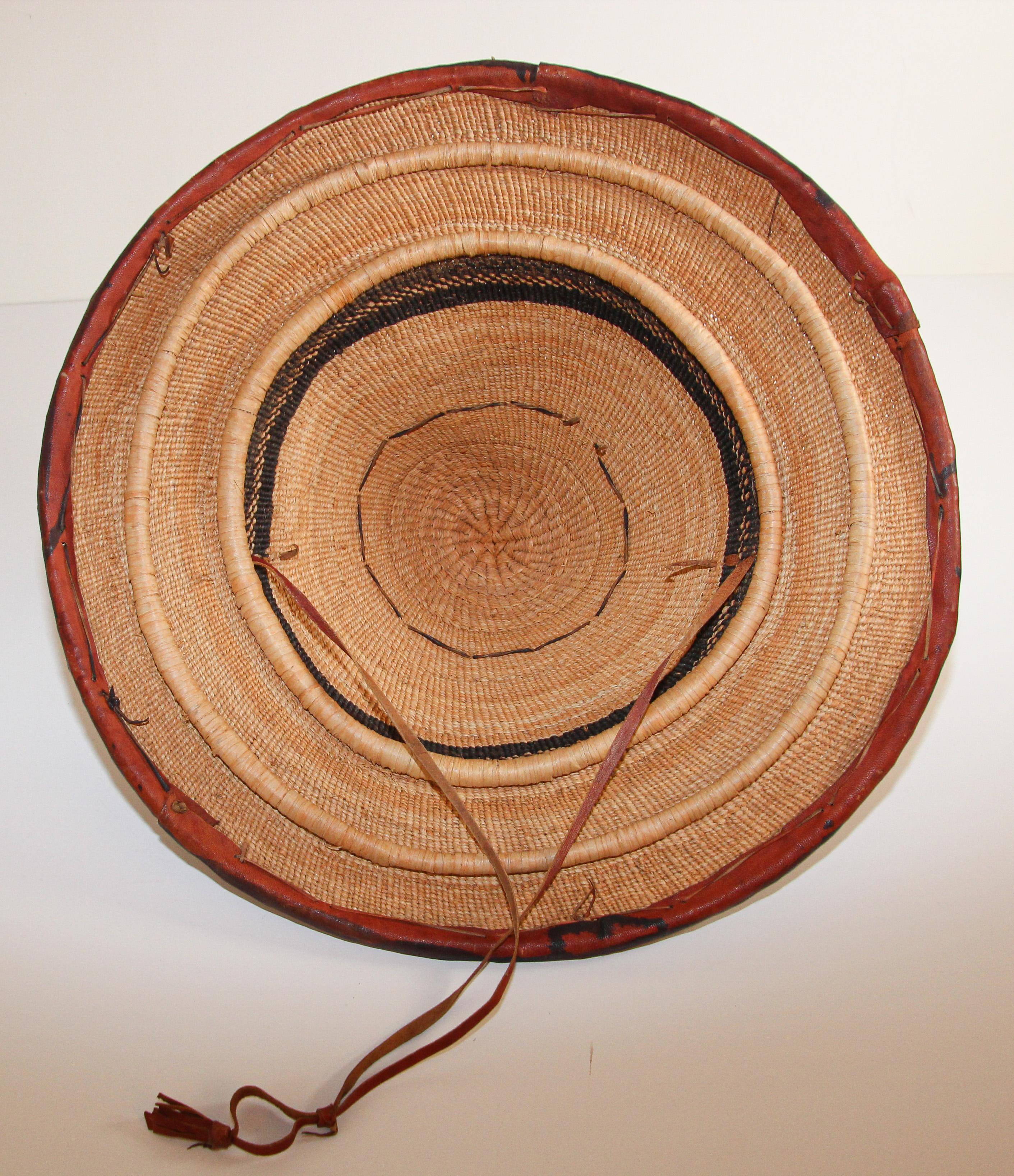 Mali West Africa Conical Leather and Straw Tribal Fulani Hat 2