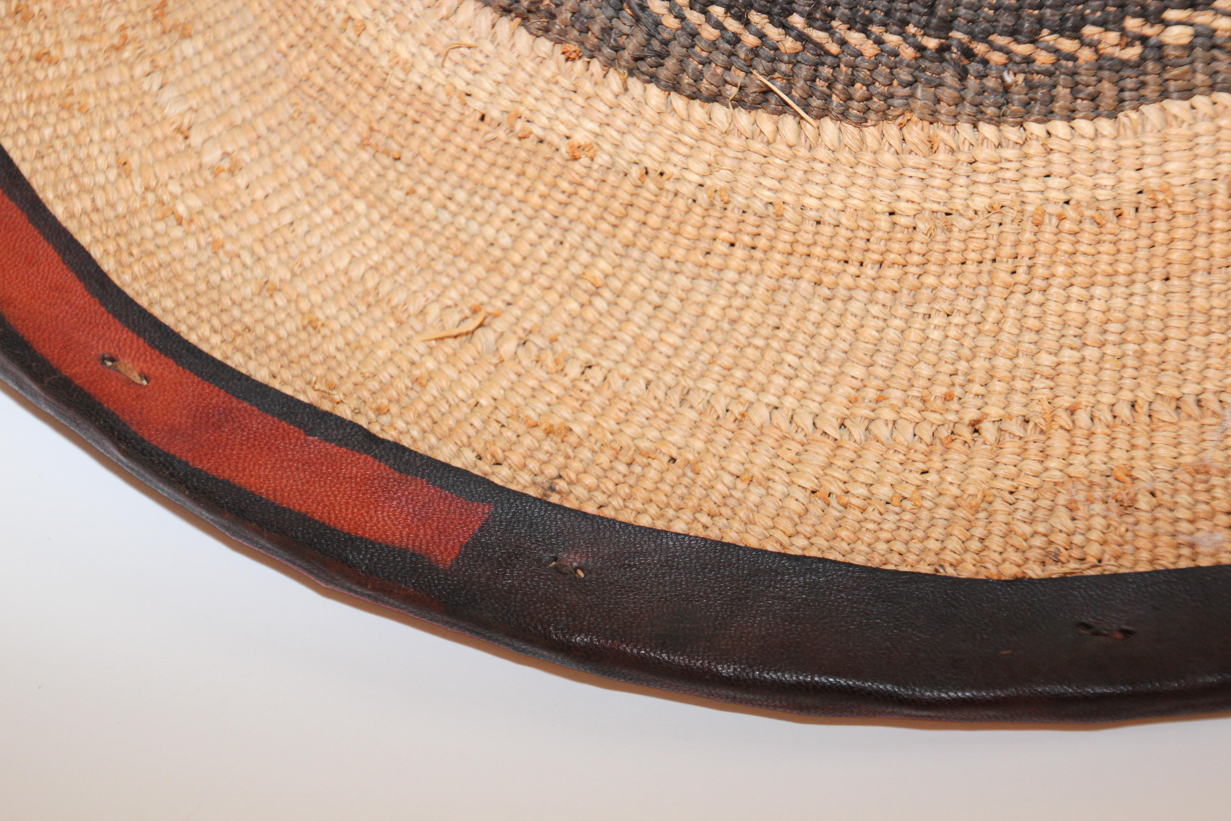 Mali West Africa Conical Leather and Straw Tribal Fulani Hat 4