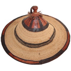 Vintage Mali West Africa Conical Leather and Straw Tribal Fulani Hat