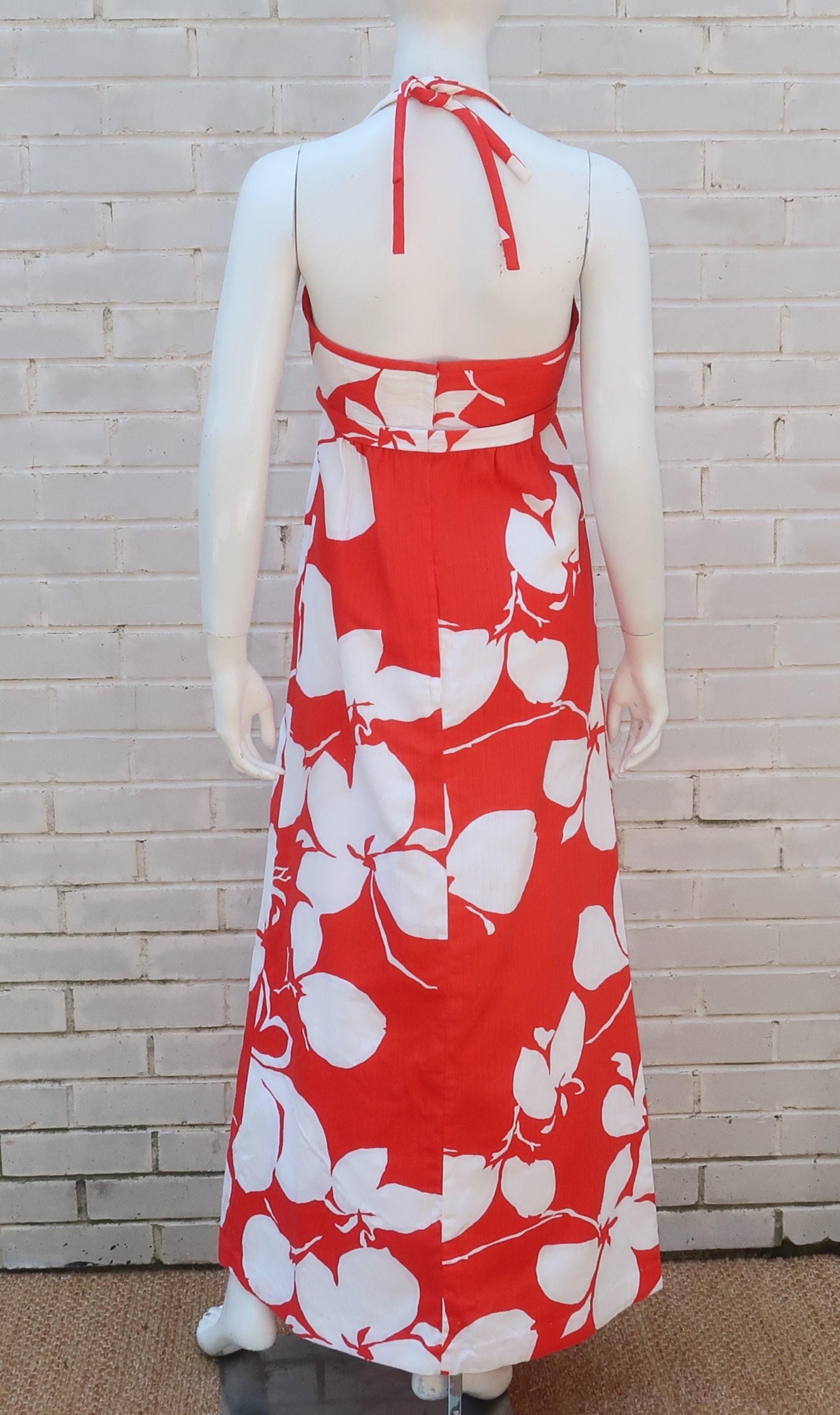 Malia Hawaiian Cotton Halter Tiki Dress, 1960's 2