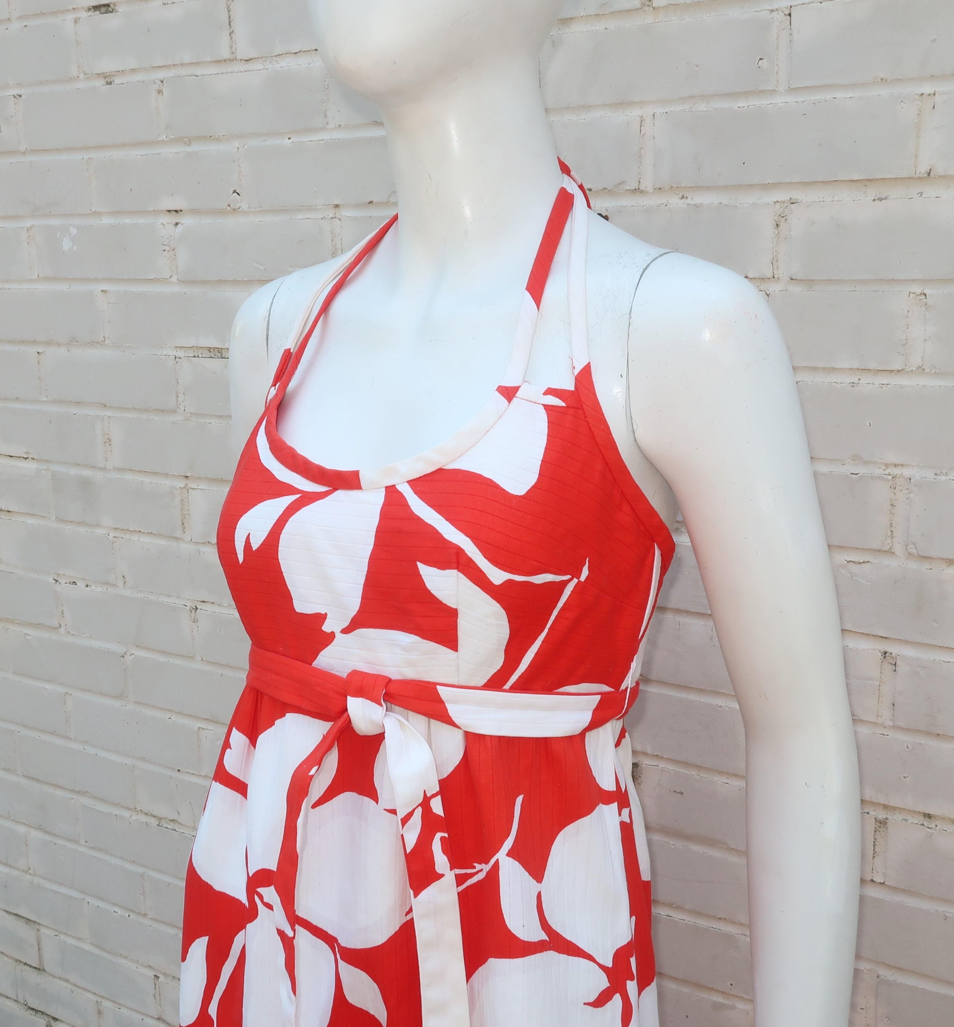 Red Malia Hawaiian Cotton Halter Tiki Dress, 1960's