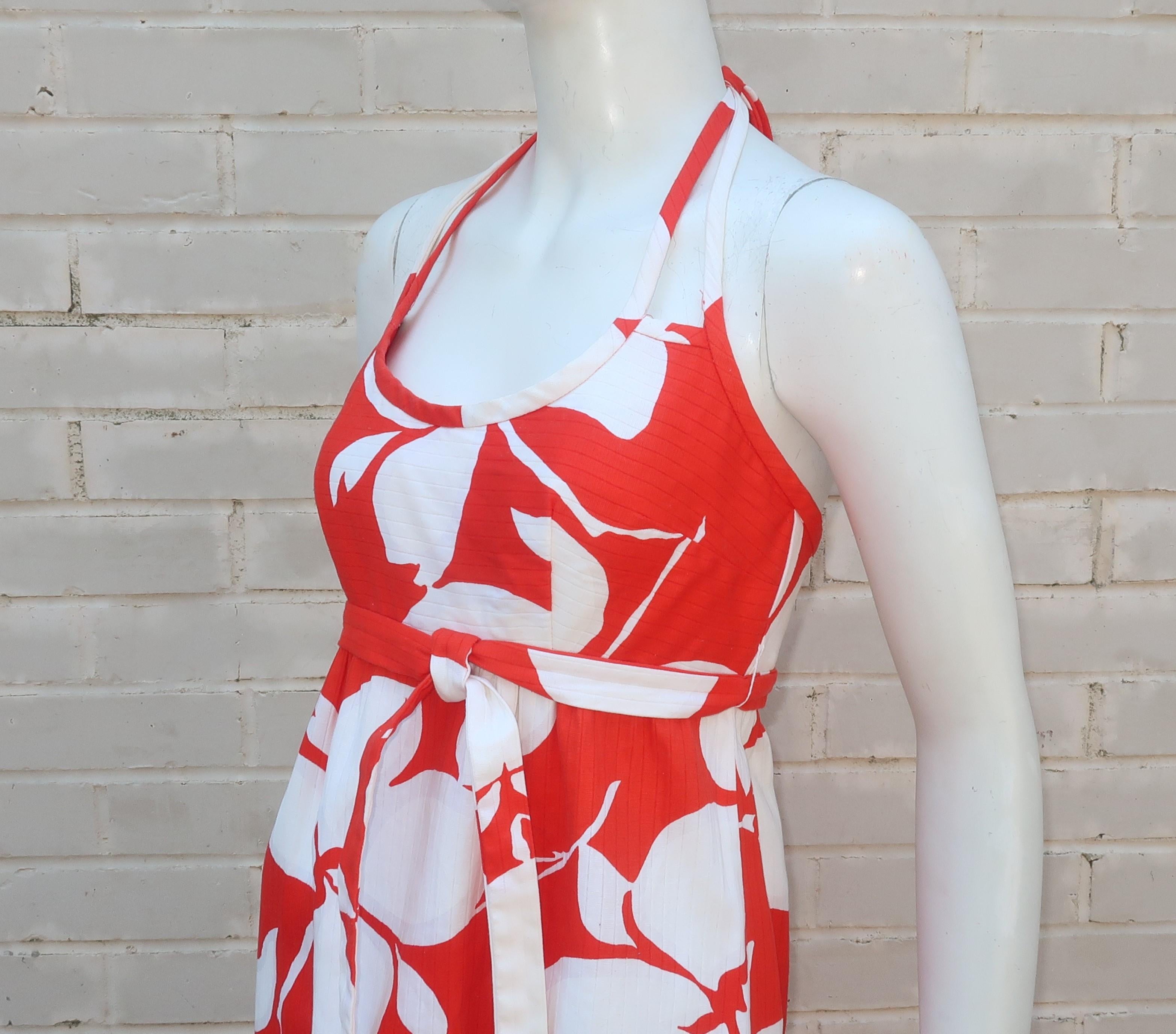 Malia Hawaiian Cotton Halter Tiki Dress, 1960's 1
