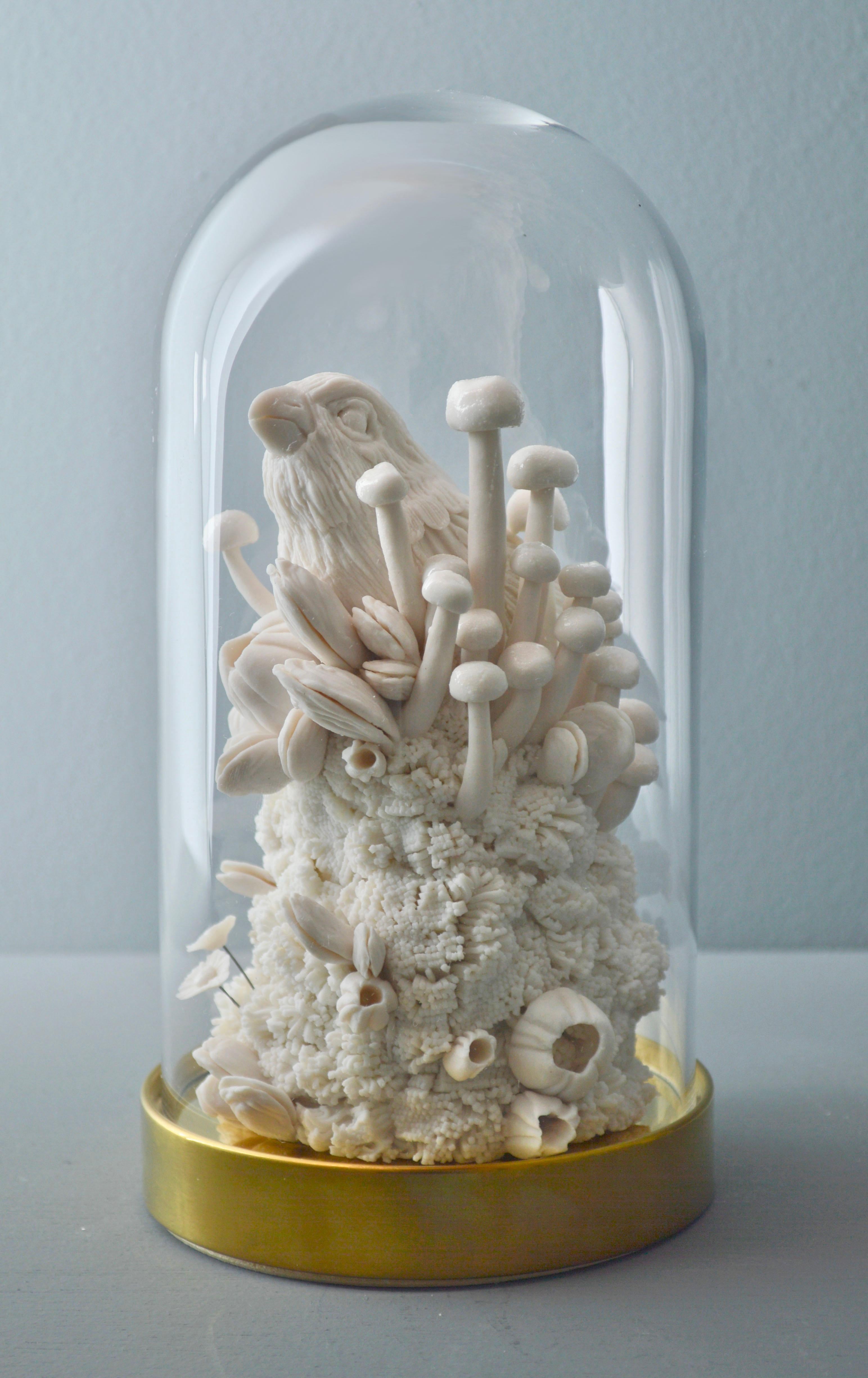 Malia Landis Figurative Sculpture - Elepaio and Mushroom Island 