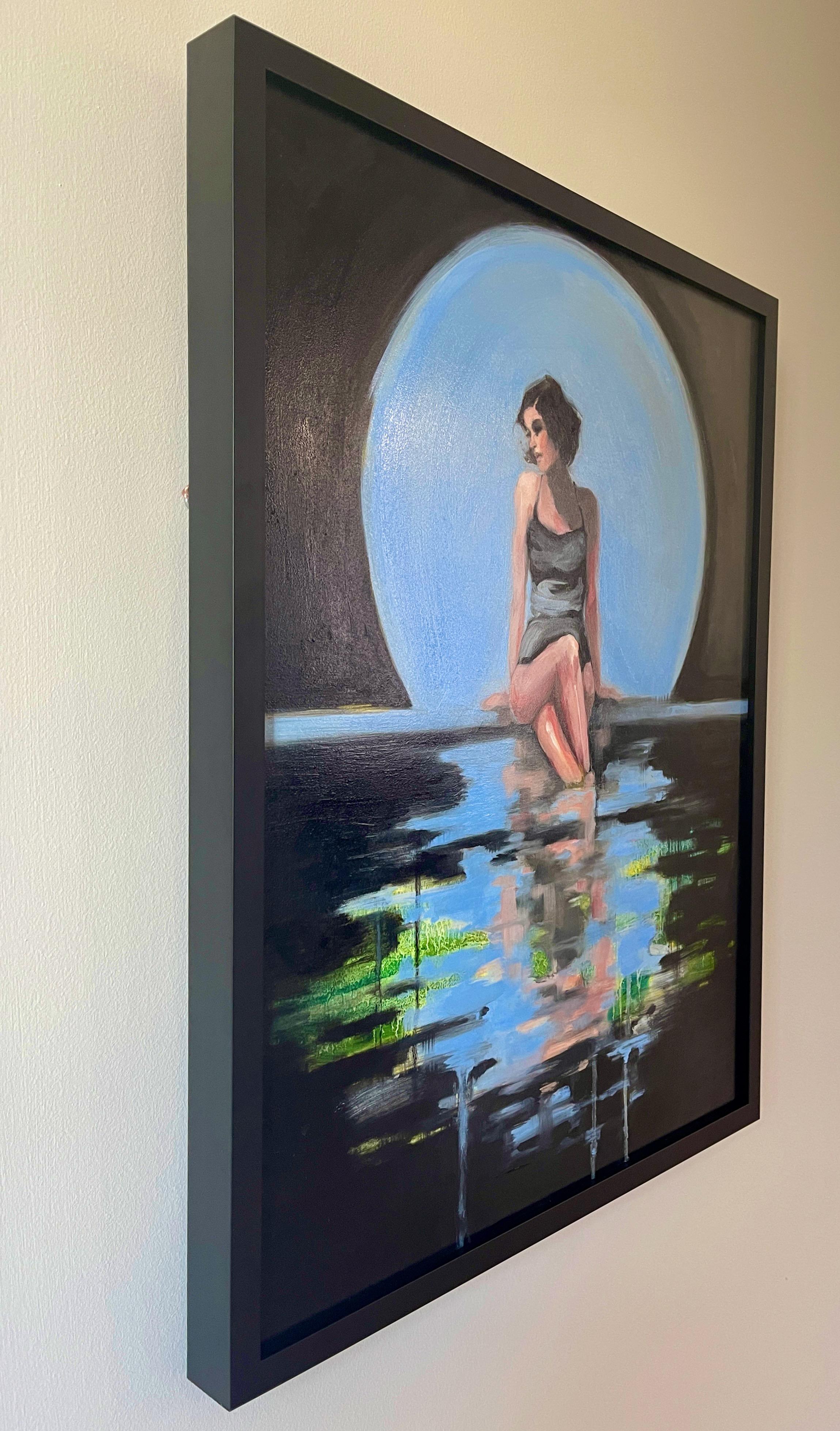 La lune bleue, peinture à l'huile - Painting de Malia Pettit