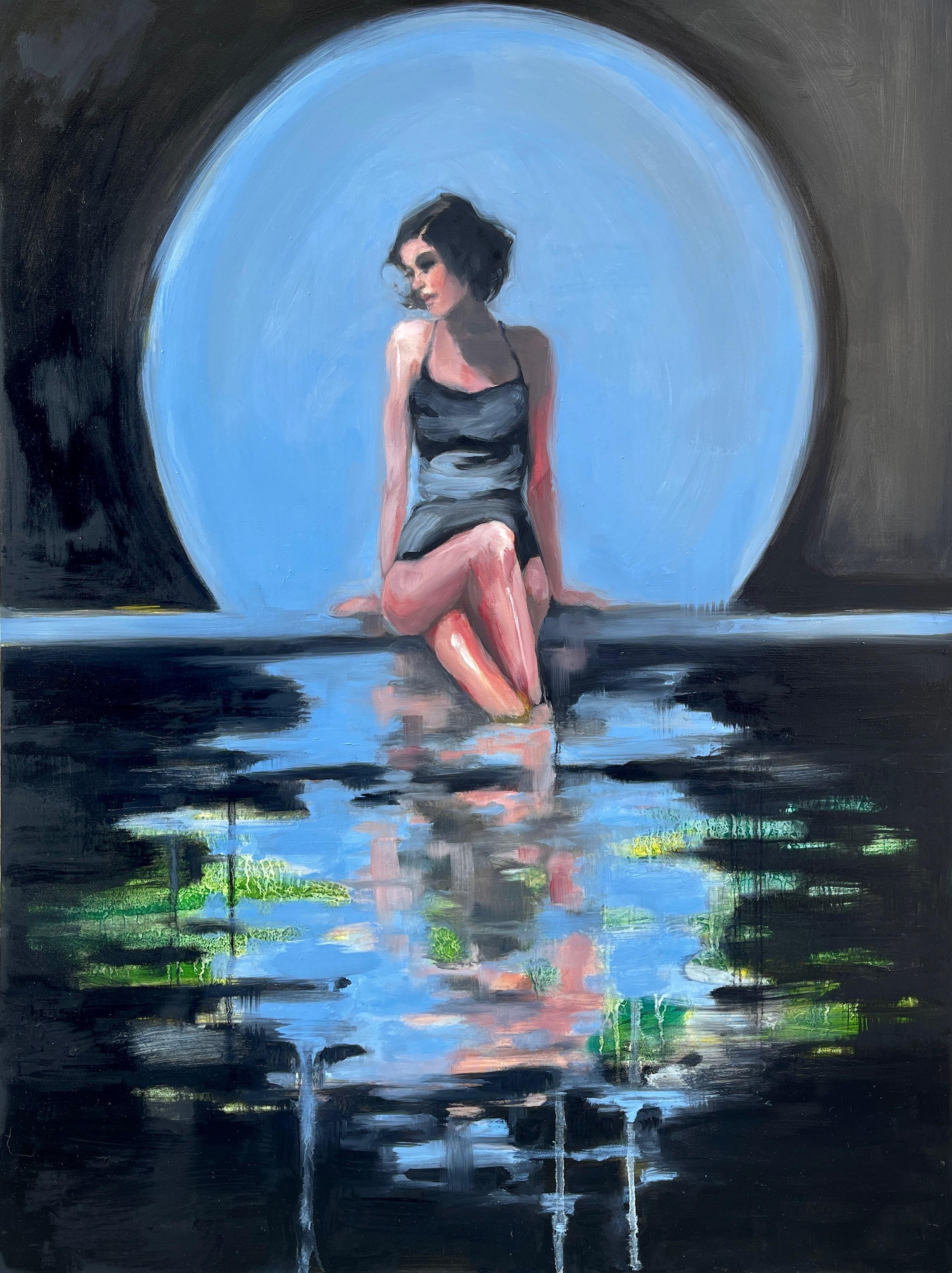 Portrait Painting Malia Pettit - La lune bleue, peinture à l'huile