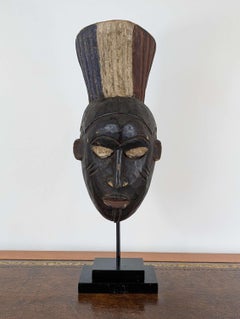 Malian Bamana Carved Colonial Mask with Tricolour Headdress
