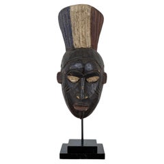 Malian Bamana Carved Colonial Mask with Tricolour Headdress