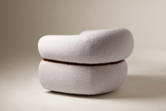 DOOQ Organic Modern Off-white Bouclé Armchair with Brown Velvet details Malibu