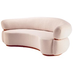 Mid-Century Modern Off-white Bouclé Malibu Round Sofa Soft Cotton Velvet piping 