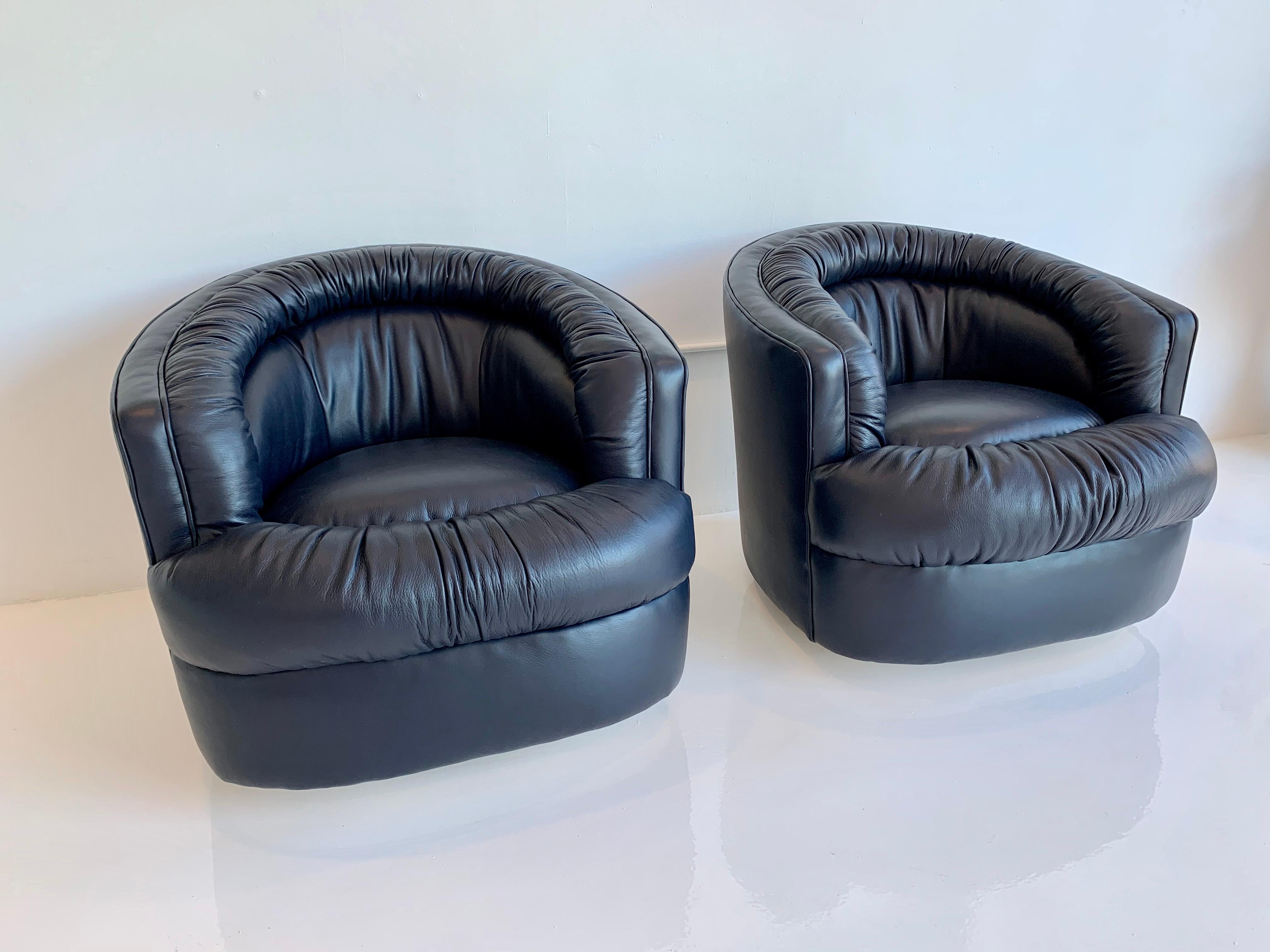 Leather Malibu Swivel Chairs by Merit Los Angeles For Sale