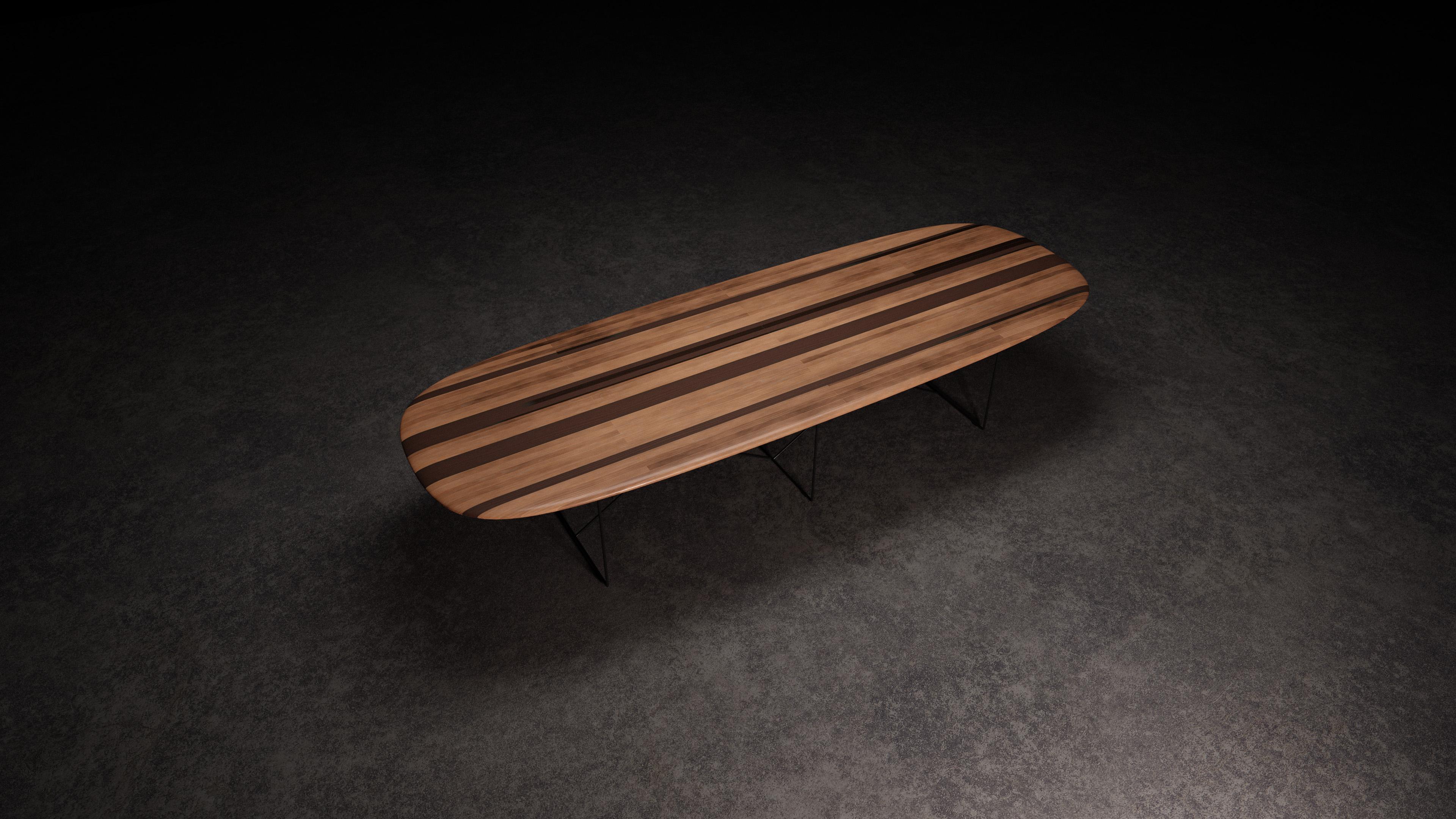 Ovaler Esstisch aus Holz in Nussbaum und Eschenholz  (21. Jahrhundert und zeitgenössisch) im Angebot