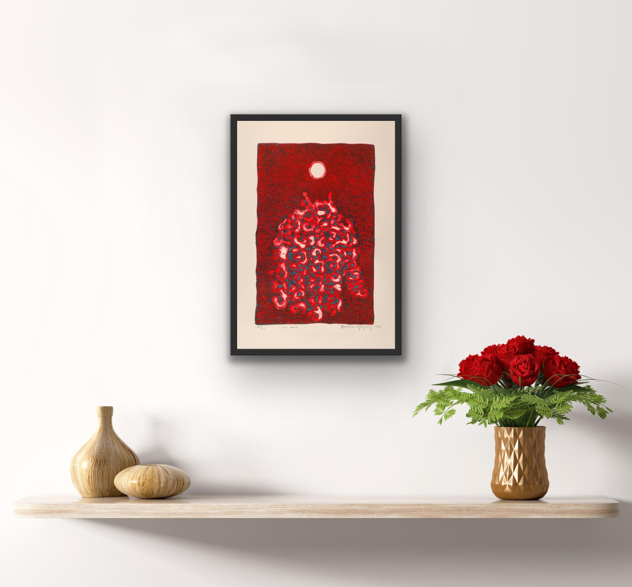 La Main (The Hand) - Limited Edition Red Abstract Etching For Sale 1