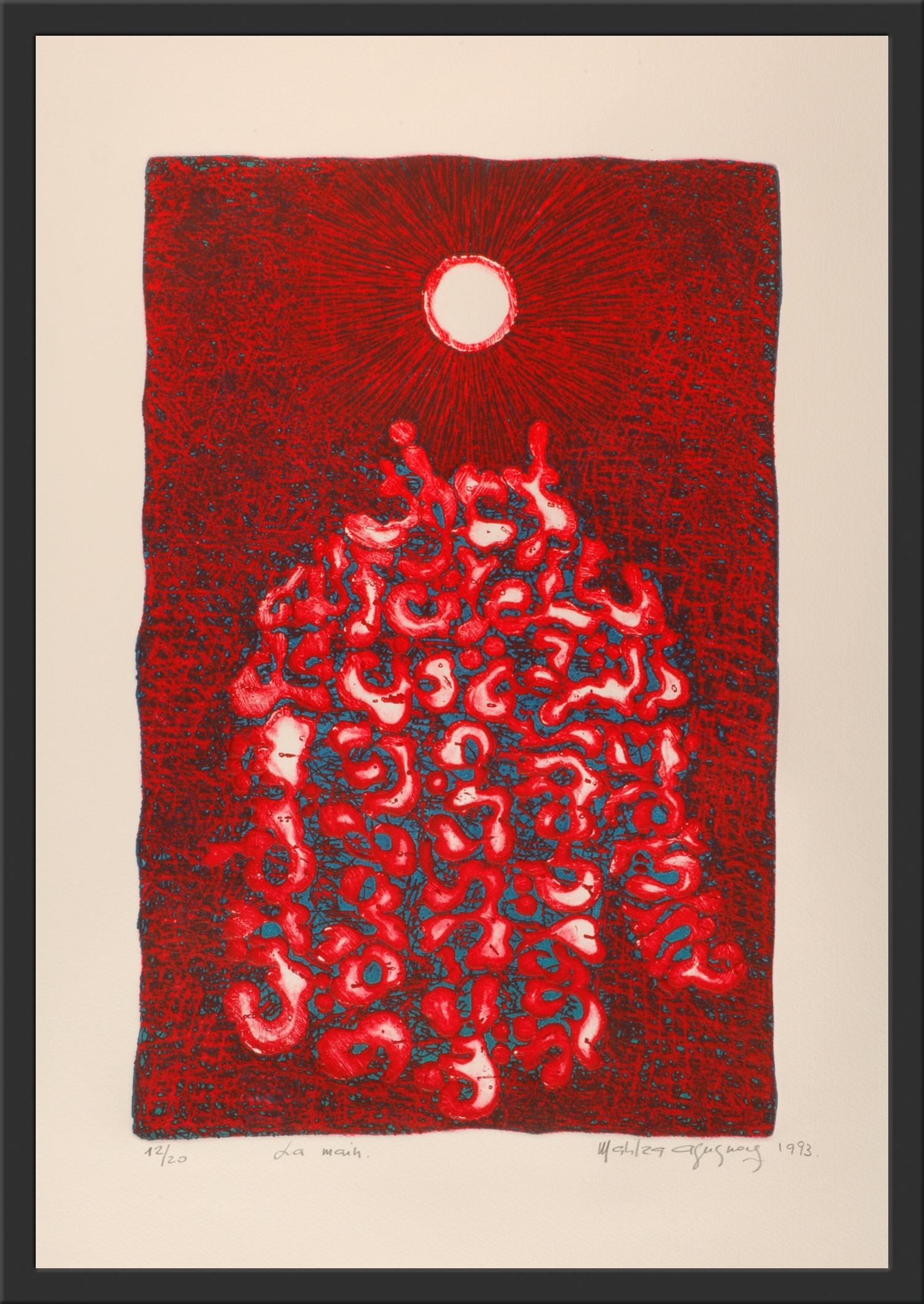 La Main (Die Hand) – Rote abstrakte Radierung in limitierter Auflage