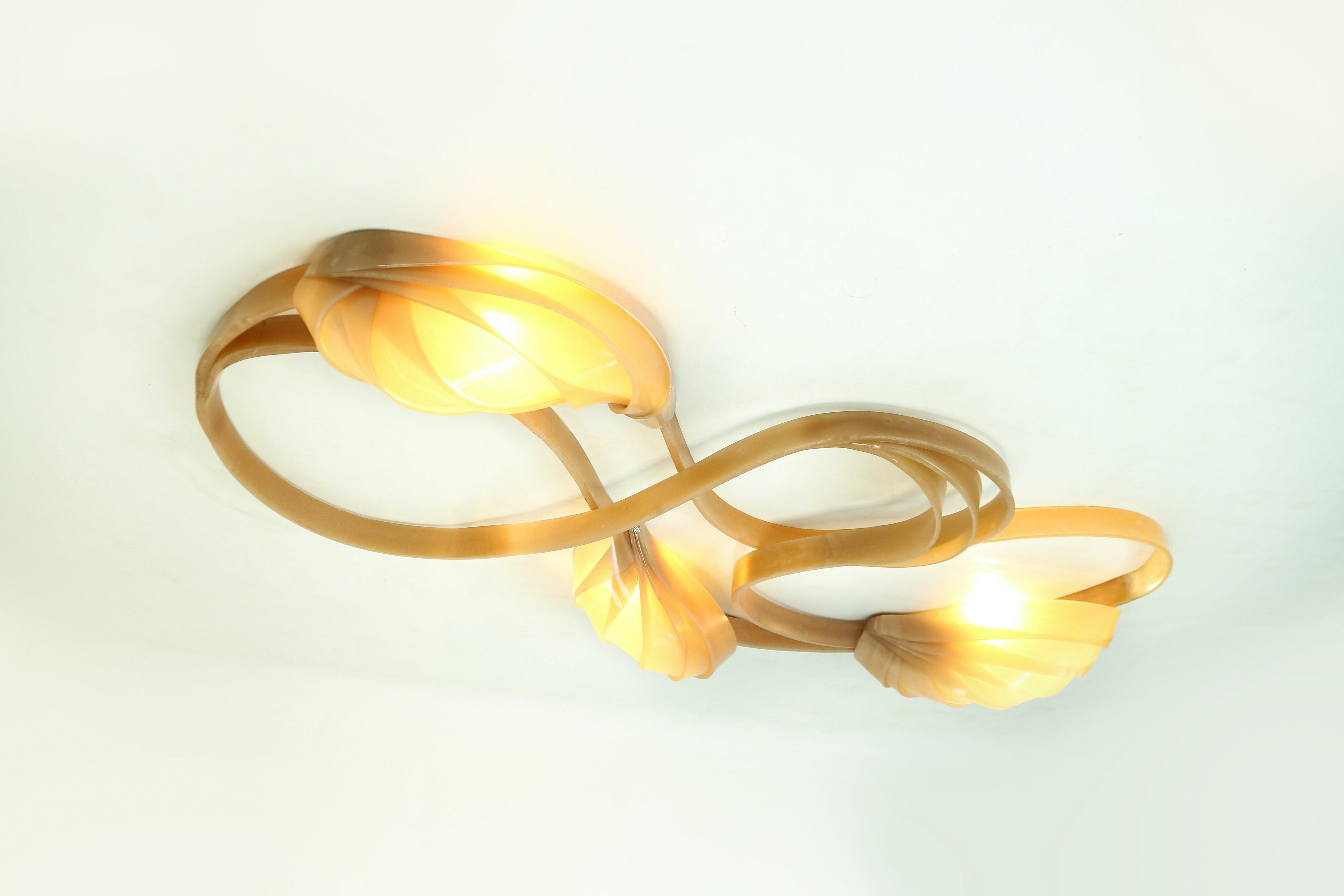 Contemporary Malin Flush Mount Light by Raka Studio x Studio Hamdi - Bent Resin Light For Sale