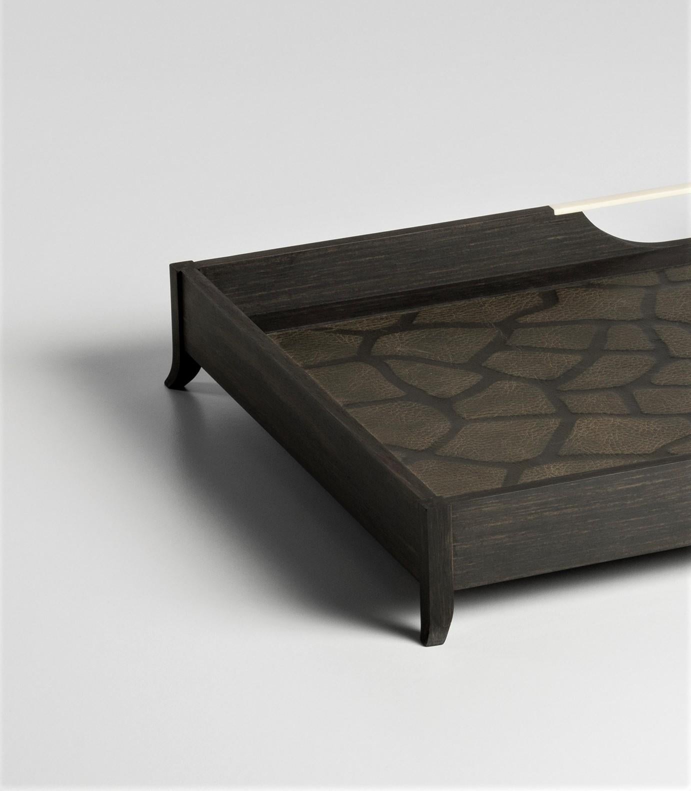 Modern Malindi Ebony, Bone and Leather Tray in Contemporary Style by Giordano Vigano For Sale
