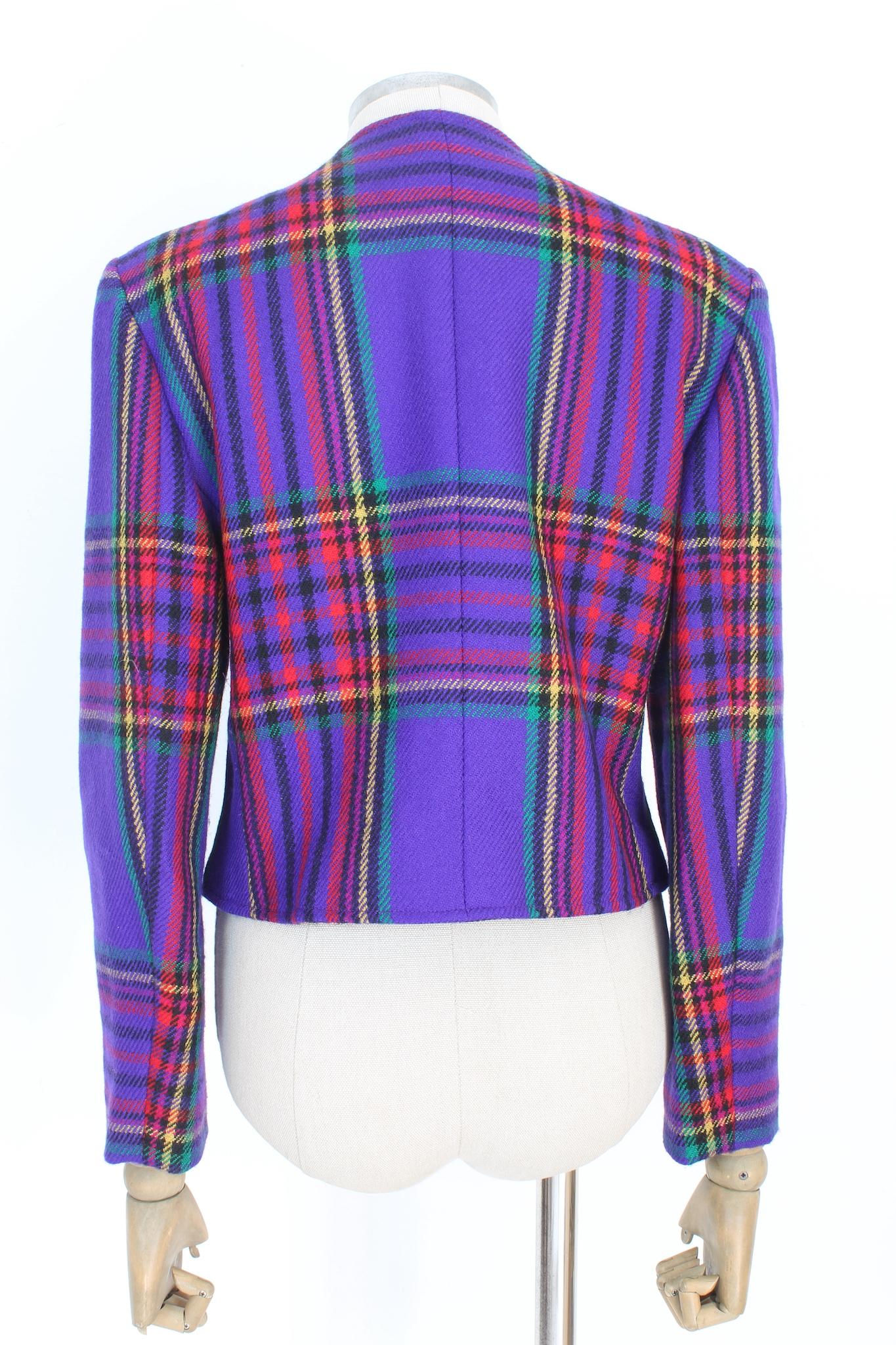 Malisy by Genny Wool Violet Tartan Vintage Blazer 1980s In Excellent Condition In Brindisi, Bt