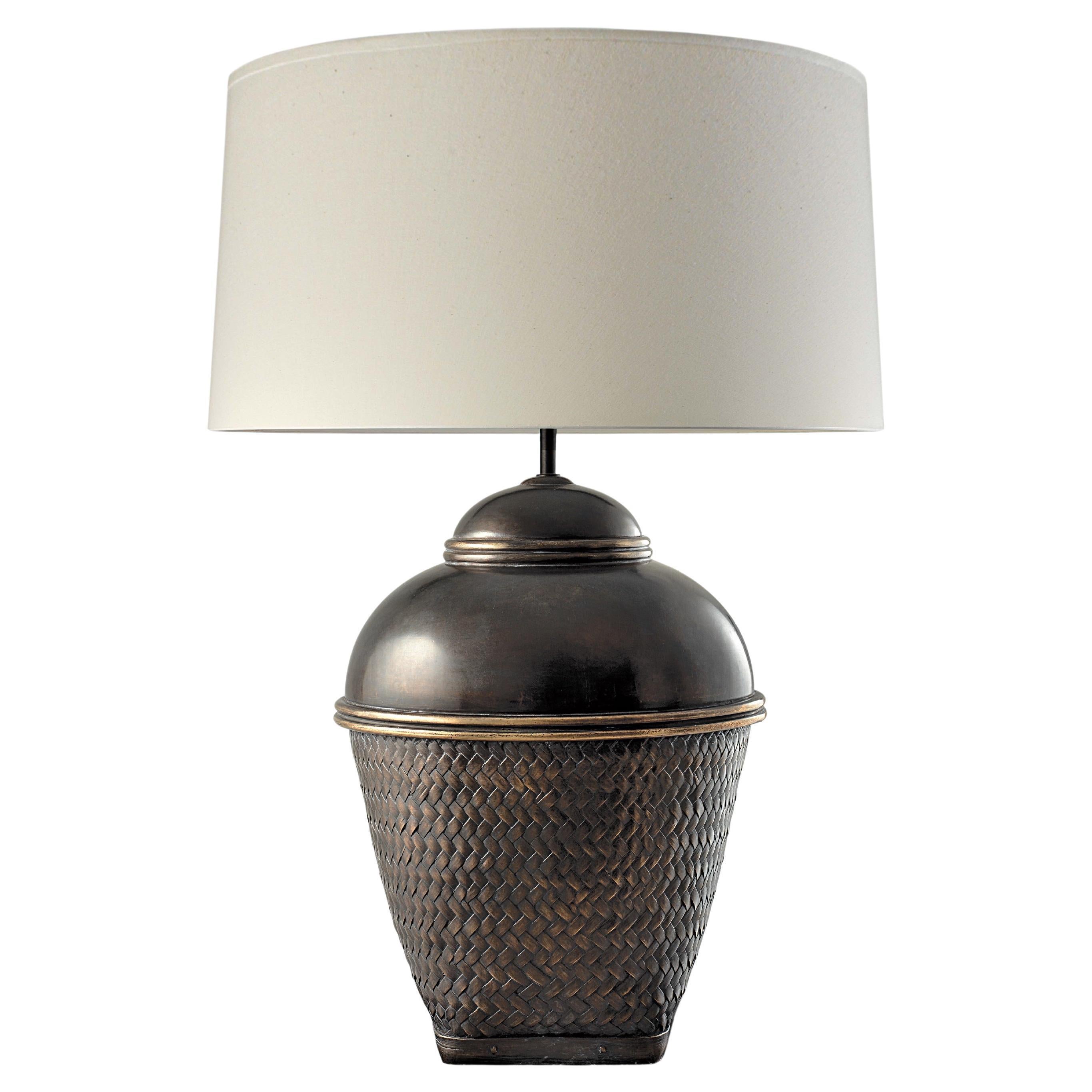MALLA. Table Lamp in Aged Brass, Modern Art Deco Design Handmade Shade Inc For Sale