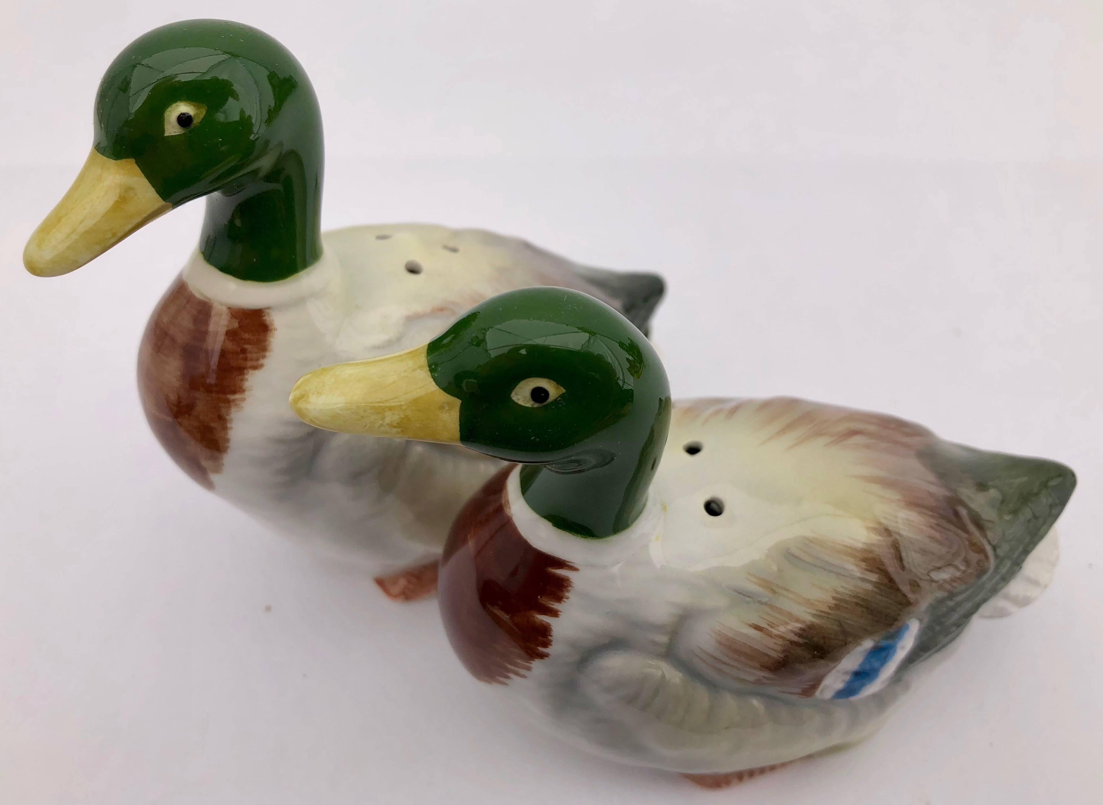Japanese Mallard Duck Ceramic Salt and Pepper Shakers Handcrafted by Otagiri, Japan, Box For Sale