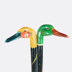 Pair of Mallard Duck Head Hand-Painted Walking Sticks, 1950s, England