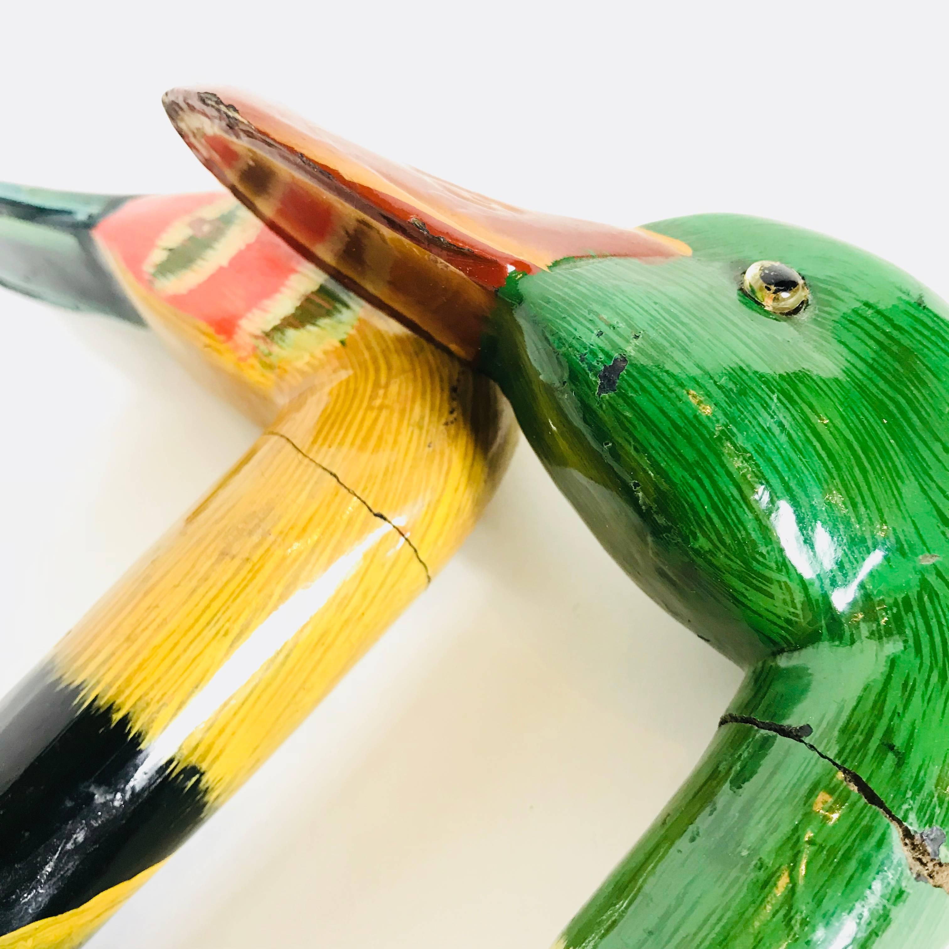 Mid-20th Century Pair of Mallard Duck Head Hand-Painted Walking Sticks, 1950s, England