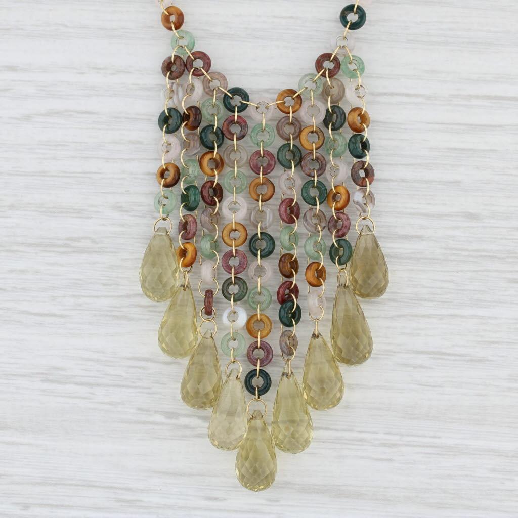 Taglio briolette Mallary Marks - Collana di quarzo multicolore con frange di perline in oro 18 carati da 18,5