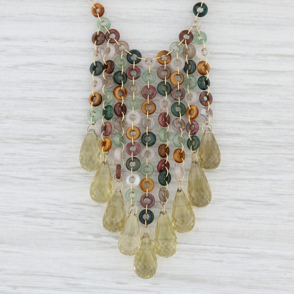 Briolette Cut Mallary Marks Multi Color Quartz Briolette Fringe Bead Necklace 18k Gold 18.5