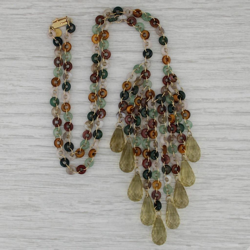 Taglio briolette Mallary Marks - Collana di quarzo multicolore con frange di perline in oro 18 carati da 18,5