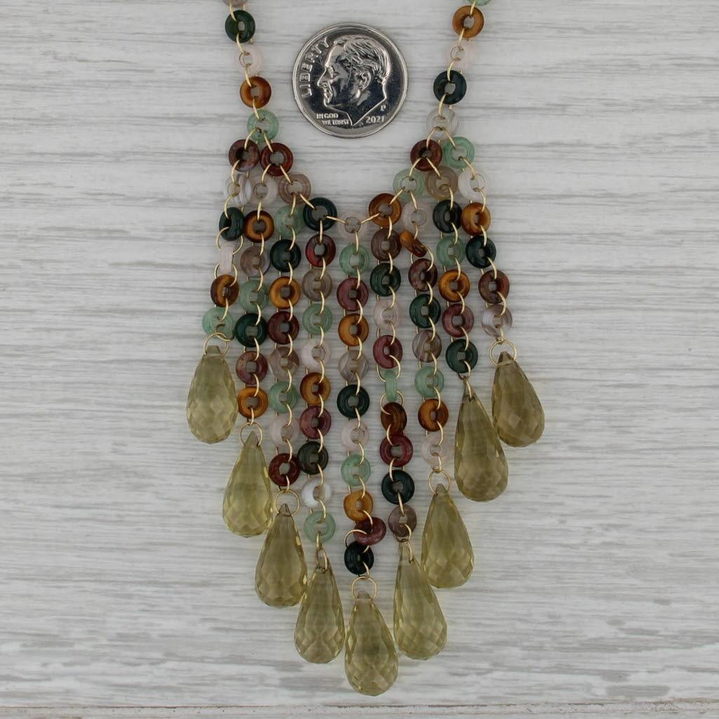 Donna Mallary Marks - Collana di quarzo multicolore con frange di perline in oro 18 carati da 18,5