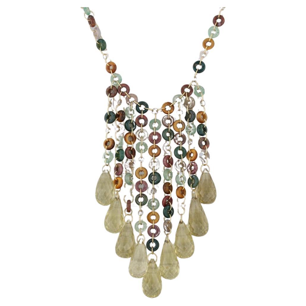 Mallary Marks Multi Color Quartz Briolette Fringe Bead Necklace 18k Gold 18.5"