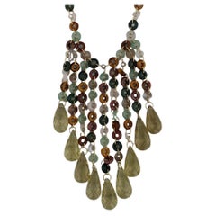 Mallary Marks Multi Color Quartz Briolette Fringe Bead Necklace 18k Gold 18.5"