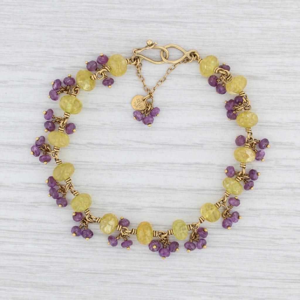 Round Cut Mallary Marks Yellow Purple Sapphire Bead Bracelet 22k 18k Yellow Gold 7