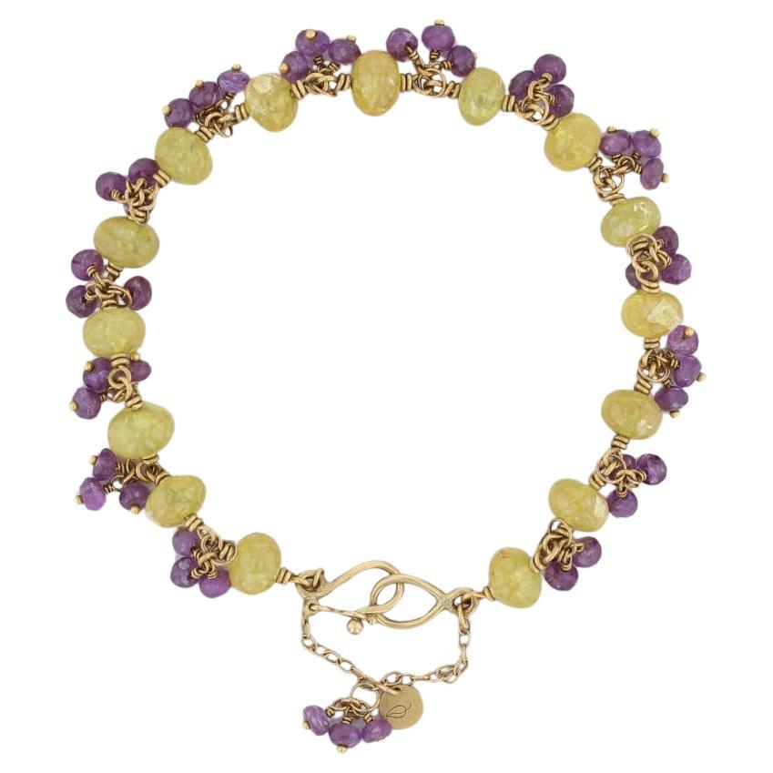 Mallary Marks Yellow Purple Sapphire Bead Bracelet 22k 18k Yellow Gold 7" For Sale