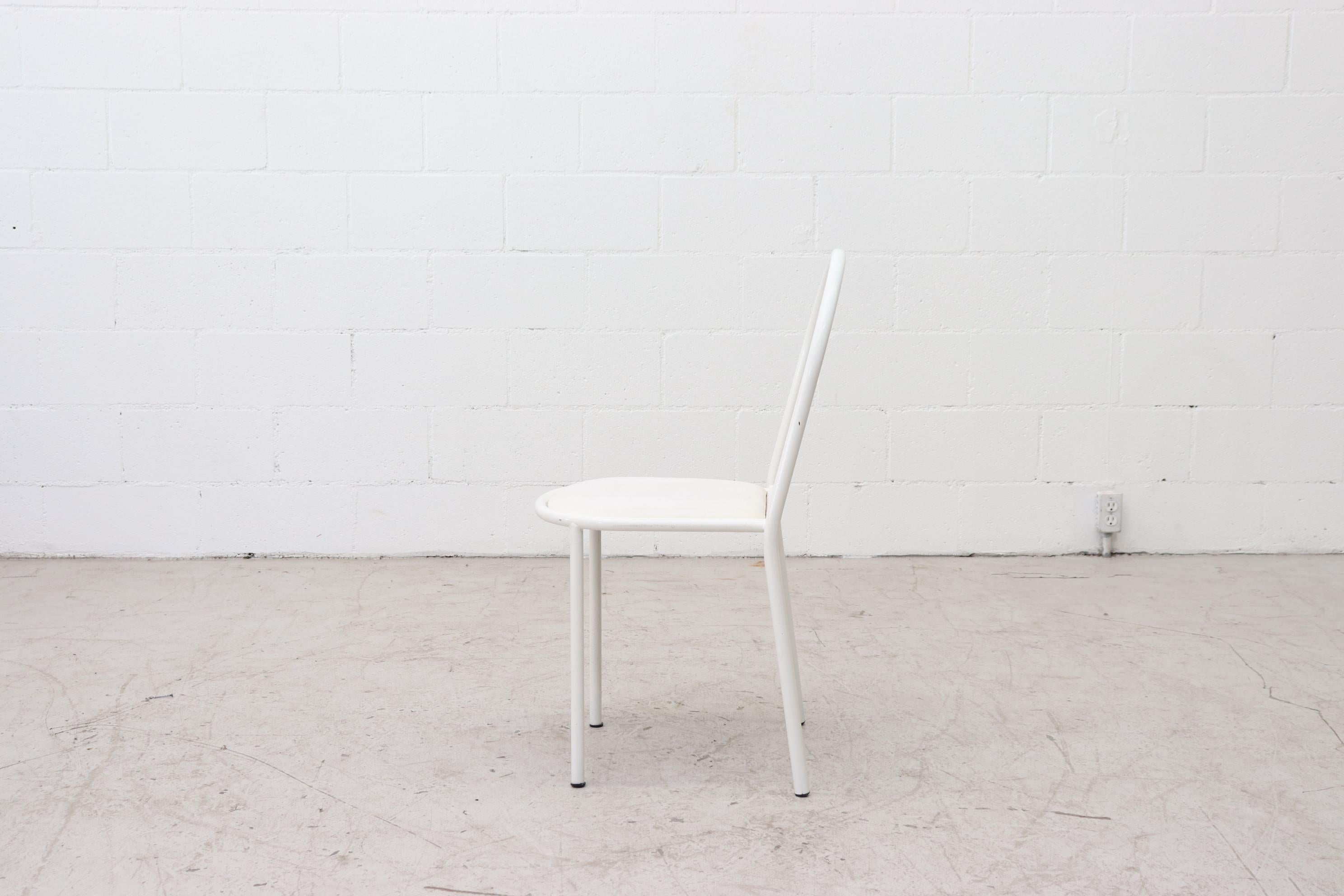 Enameled Mallet Stevens Style White Tubular Dining Chairs