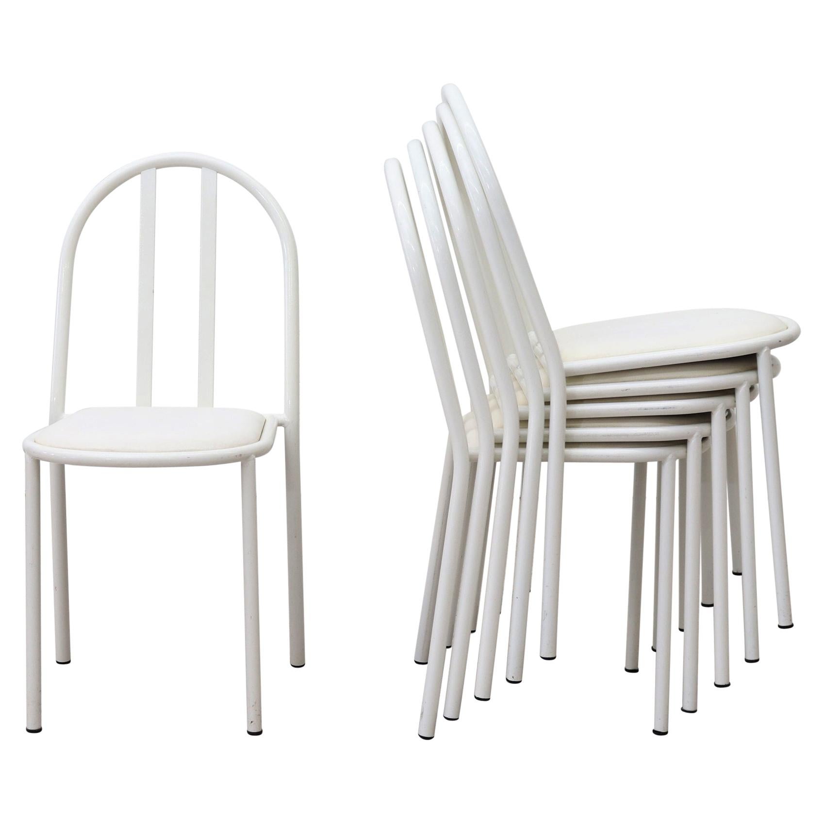 Mallet Stevens Style White Tubular Dining Chairs
