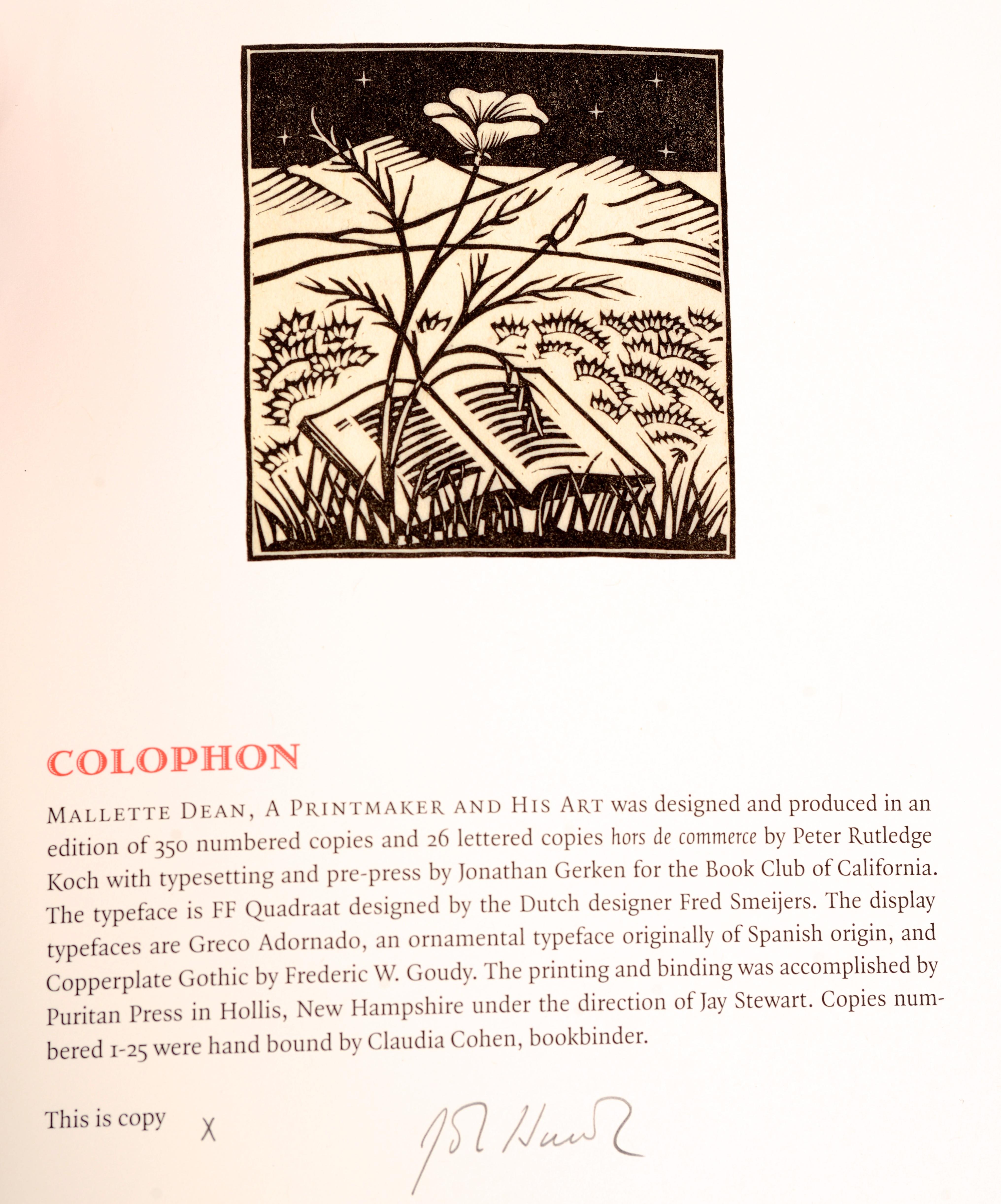 Mallette Dean, un graveur et son art par John Hawk. Book Club of California, 2018. 1re édition reliée avec jaquette. Figure majeure de l'histoire du livre d'art en Californie, H. Mallette Dean (1907-1975) était un artiste prolifique dont la carrière