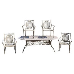 Retro Mallin Cast Aluminum Tuscan Style Beige Lattice Outdoor Patio Dining Table Set