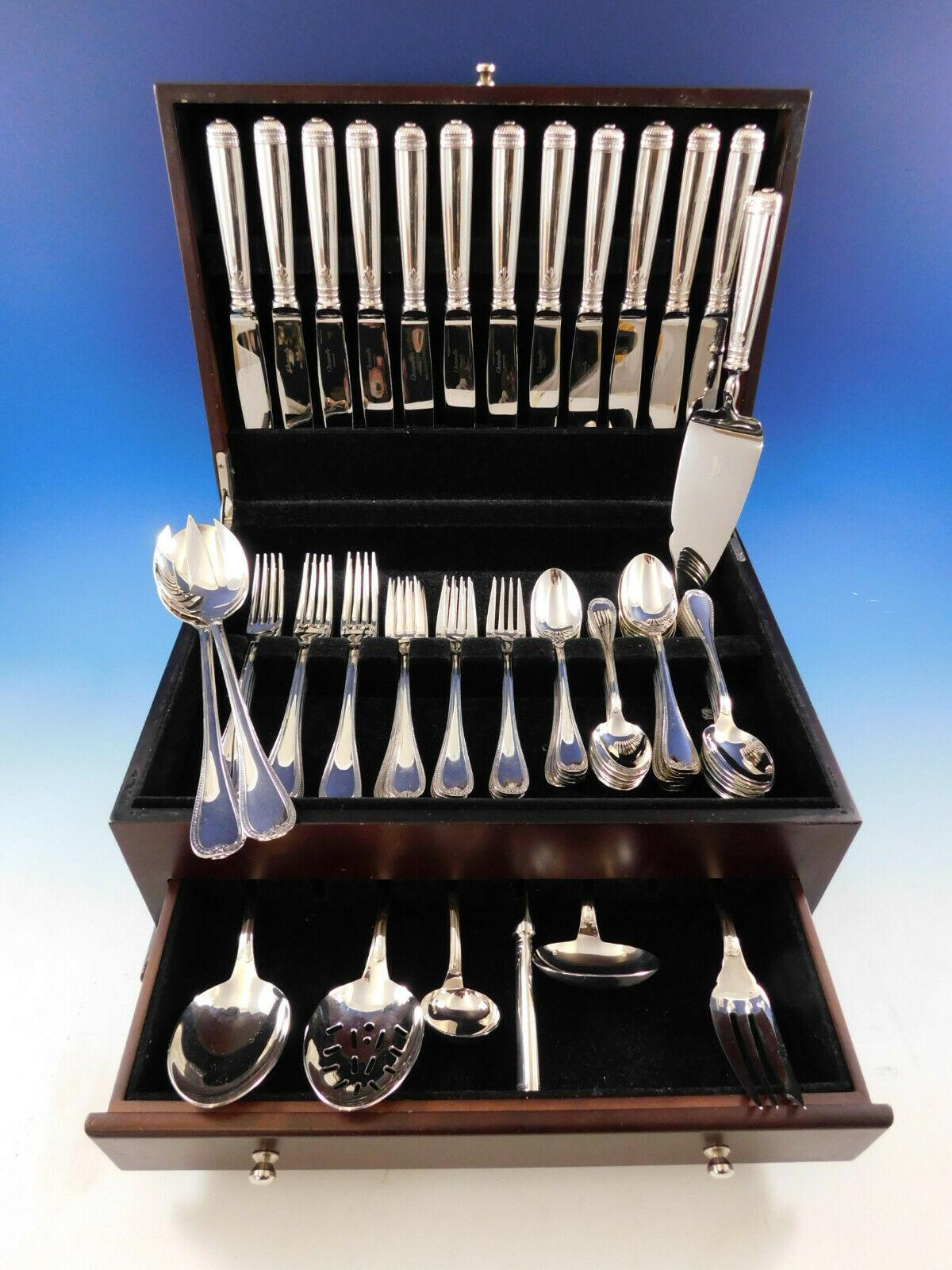 Malmaison by Christofle France silver plate flatware set - 69 pieces. This set includes:

 12 dinner knives, 9 3/4