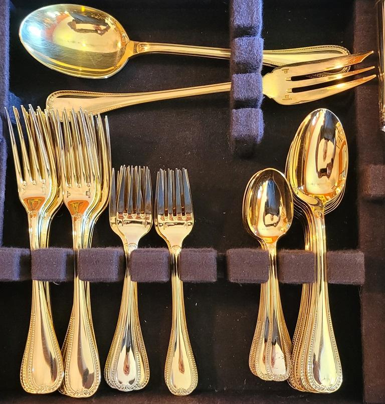 Mid-Century Modern Malmaison by Christofle Silver and Gold Plated 75 Piece Service