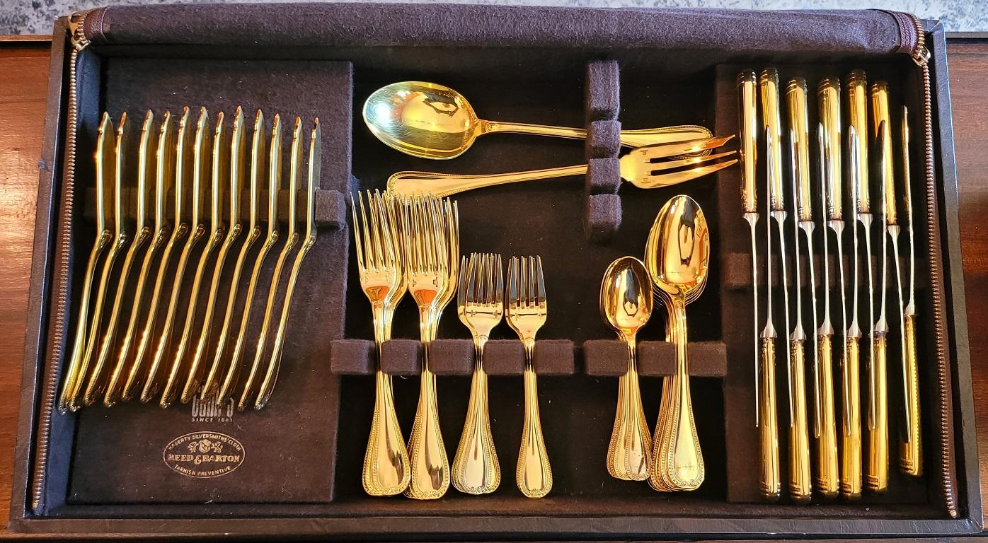 Malmaison by Christofle Silver and Gold Plated 75 Piece Service In Good Condition In Dallas, TX