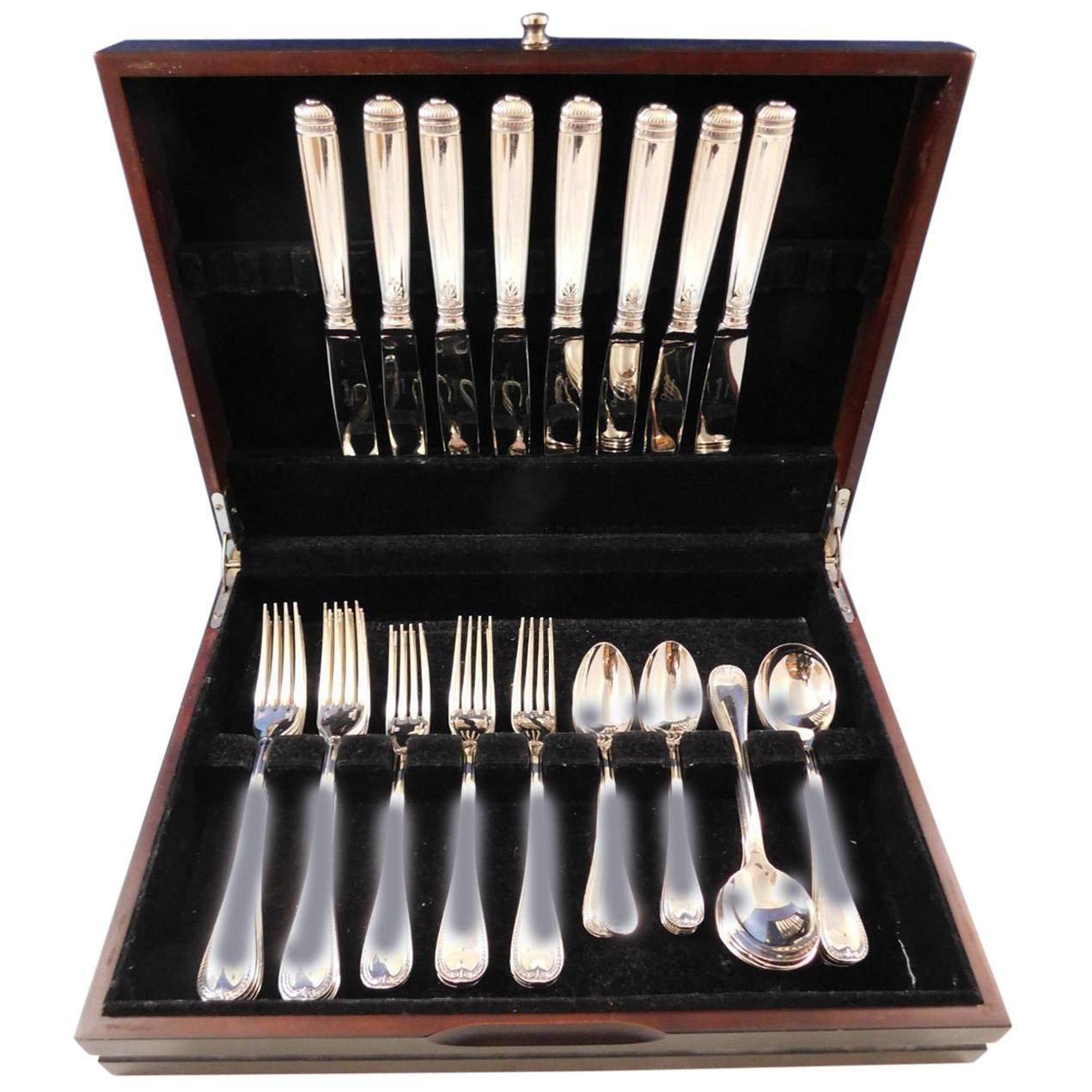 Dinner size Malmaison by Christofle silver plate flatware set, 40 pieces. This set includes:

Eight dinner knives, 10