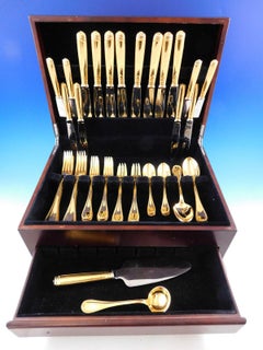 Malmaison by Christofle Silverplate Gilded Flatware Service 8 Set 58 Pcs Gold