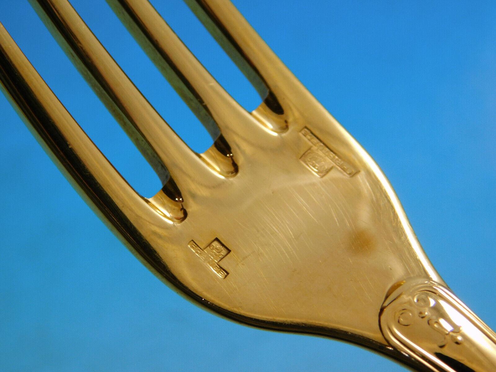 20th Century Malmaison by Christofle Silverplate Gilded Flatware Service 8 Set 58 Pcs Gold