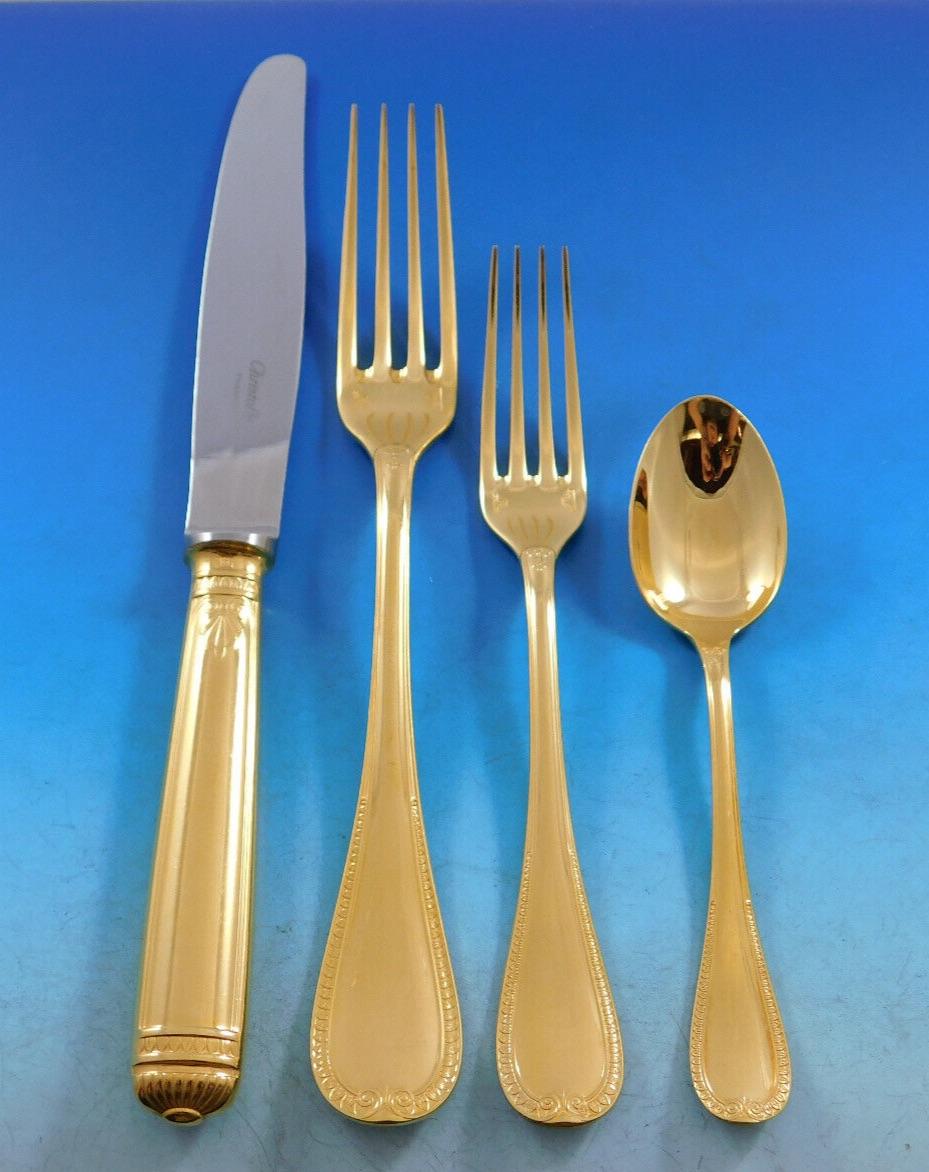 Malmaison by Christofle Silverplate Gilded Flatware Service 8 Set 58 Pcs Gold 3