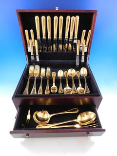 Malmaison by Christofle Silverplate Gilded Flatware Service 8 Set 68 Pcs Gold