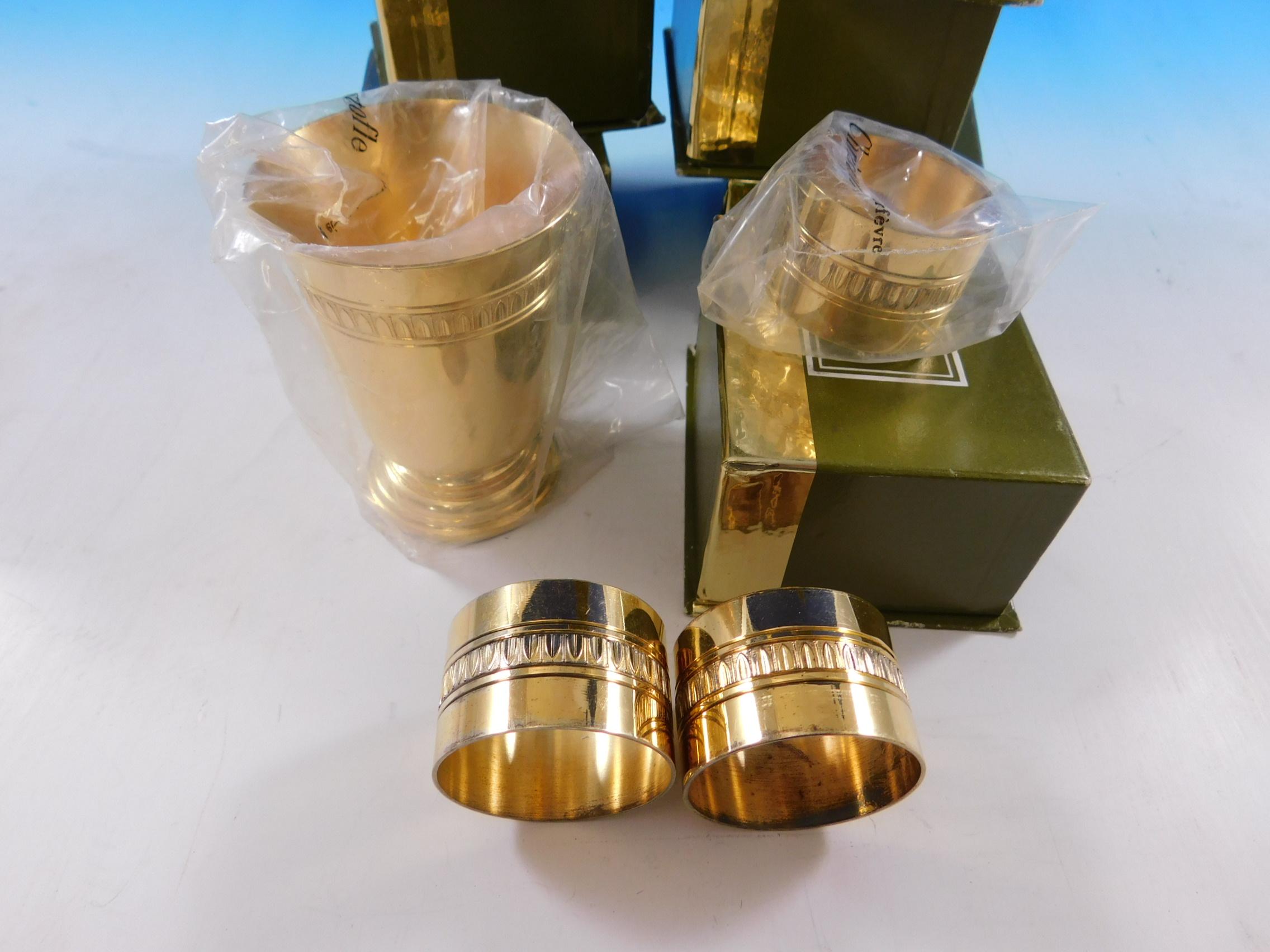 Outstanding dinner size Malmaison by Christofle Silverplate Gilded (completely gold-washed) Flatware set - 100 pieces. This service includes:

12 dinner knives, 9 3/4