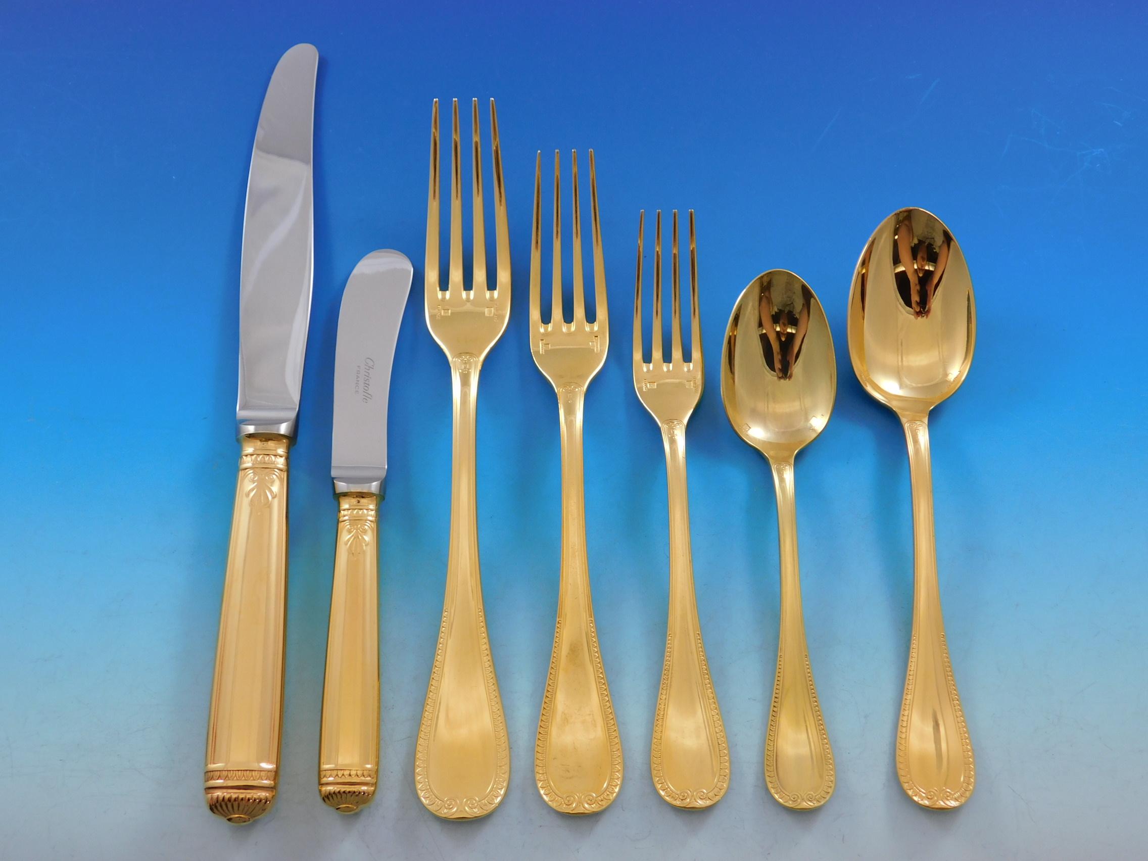 Malmaison by Christofle Silverplate Silverware Service 12 Set 100 Pcs Gold In Excellent Condition In Big Bend, WI