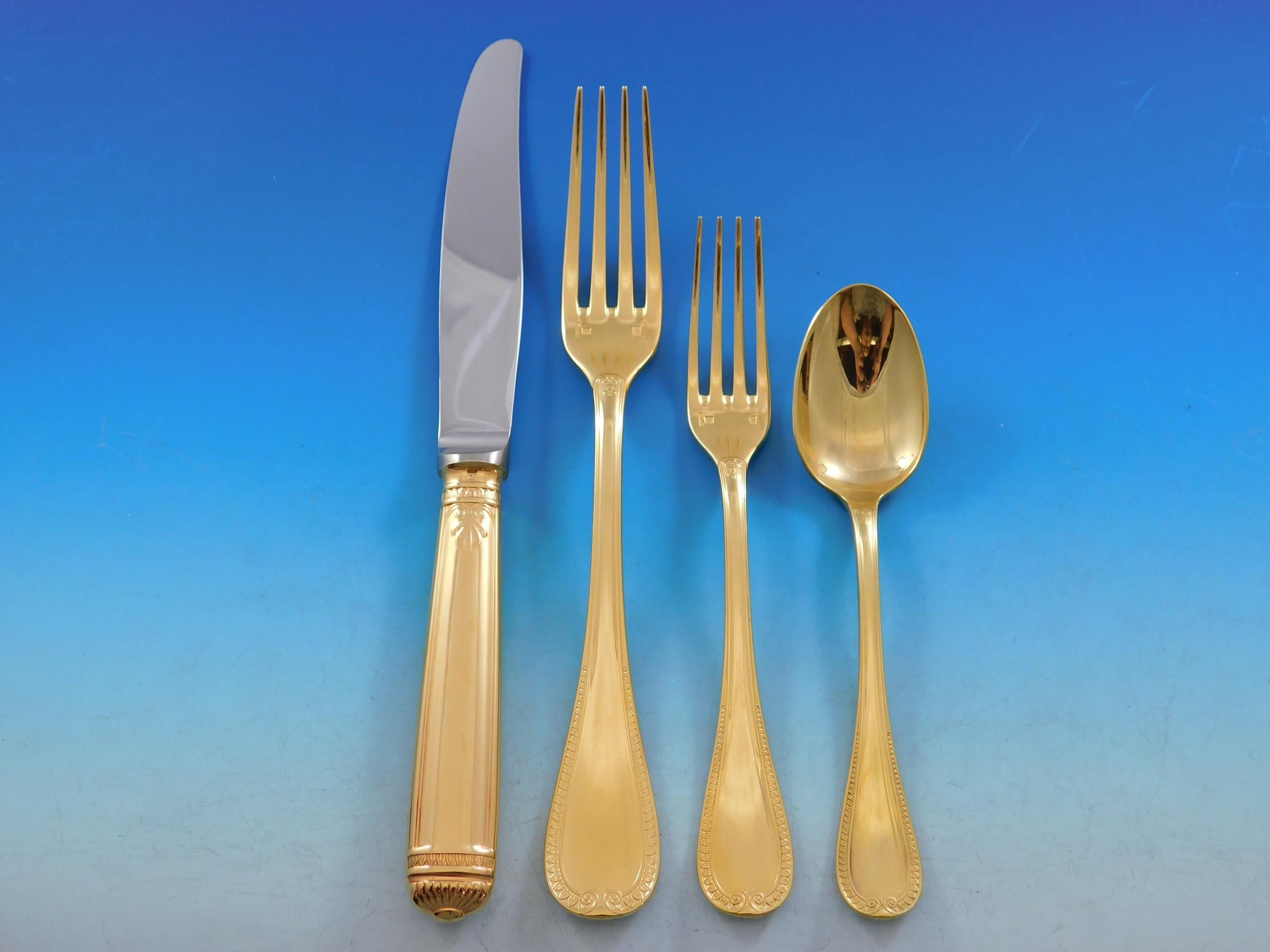 20th Century Malmaison by Christofle Silverplate Silverware Service 12 Set 100 Pcs Gold