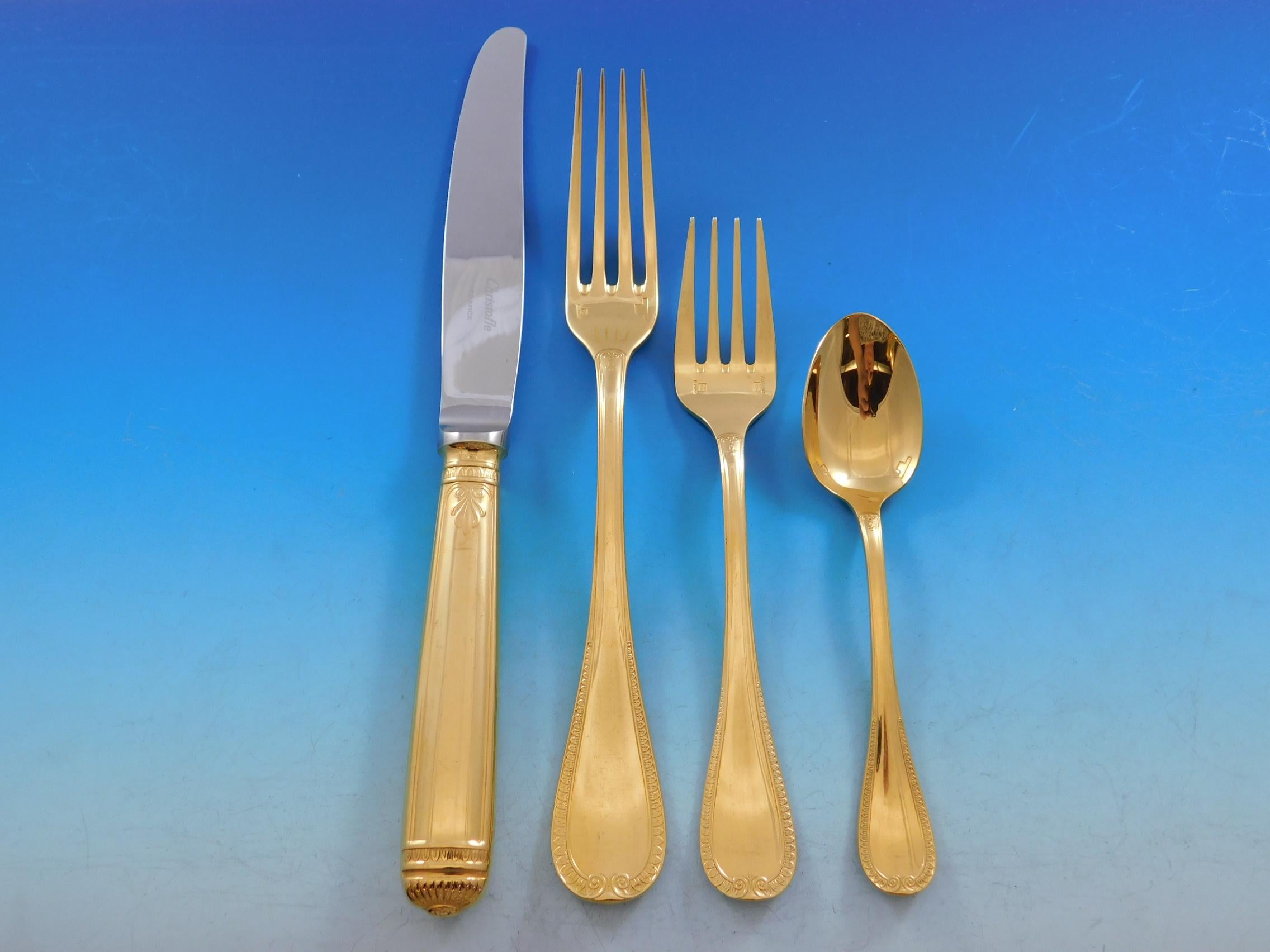 20th Century Malmaison by Christofle Silverplate Silverware Service for 12 Set 183 Pcs Gold