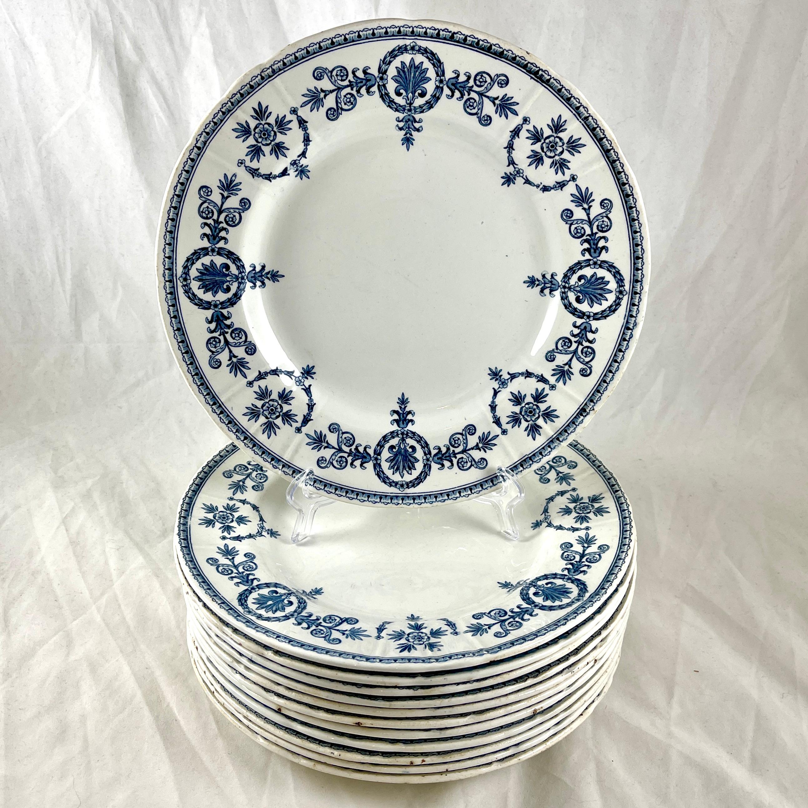 Glazed Malmaison de Gien French Faïence Blue on White Ironstone Dinner Plate